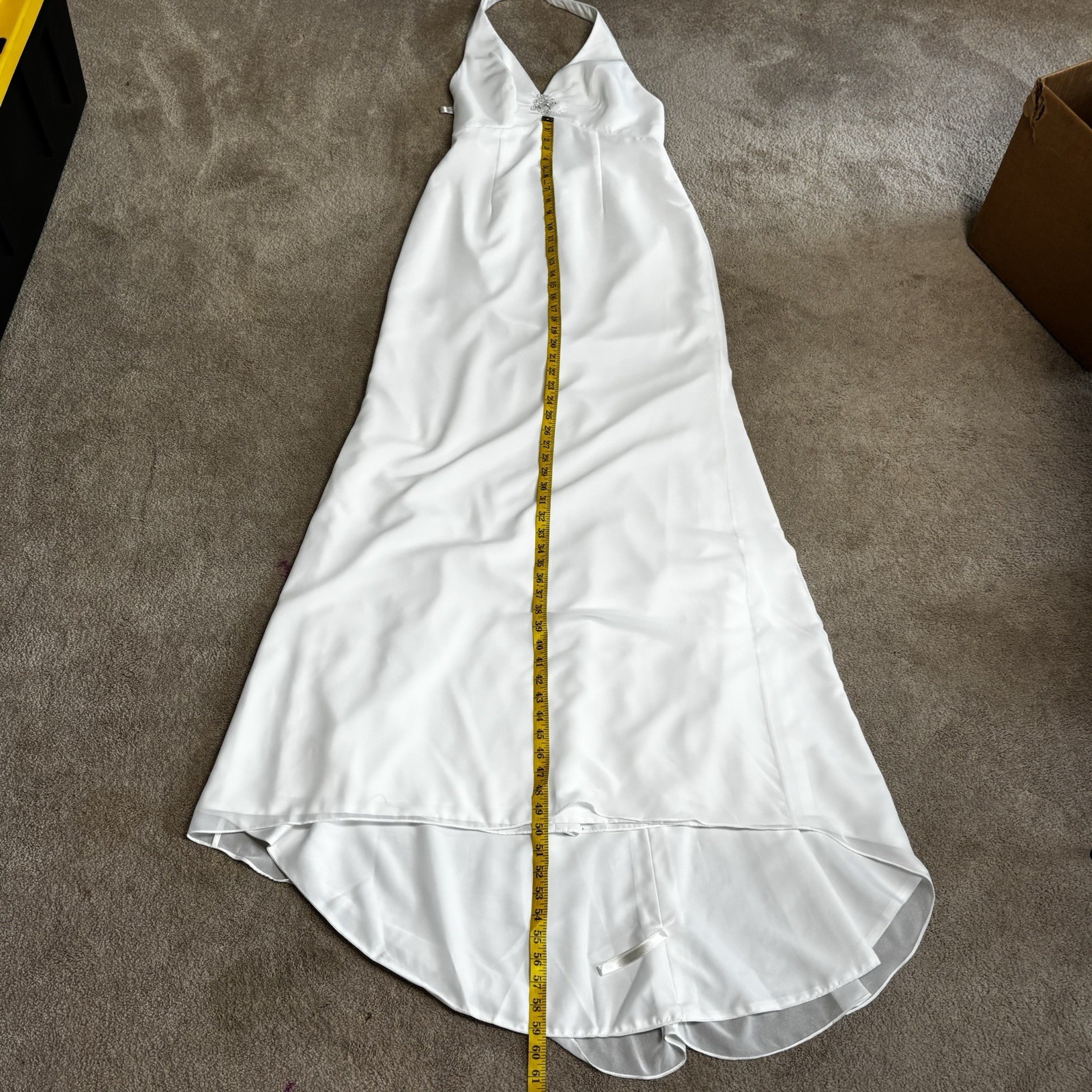 Mori Lee White Halter Wedding Dress Sz 14 A-Line Open Back Empire Bridal Gown