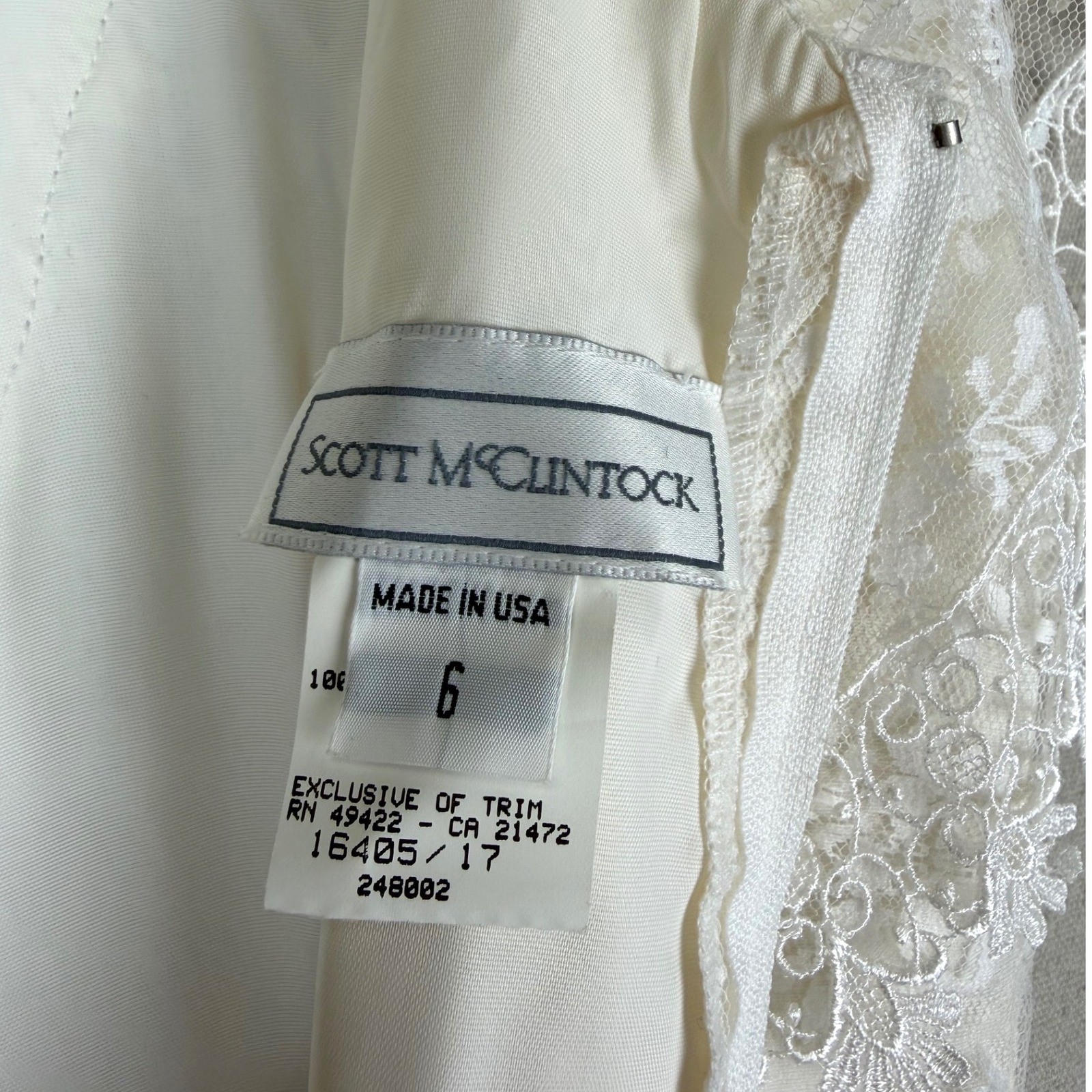 Scott McClintock White Floral Lace Midi Dress Short Wedding Vintage Full Skirt 6