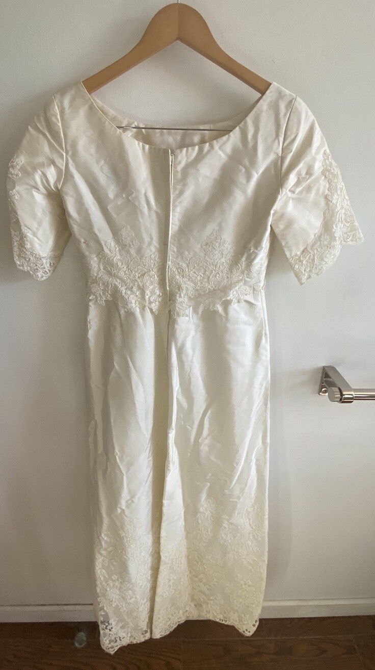 Vintage Portrait Bridal Wedding Dress Lace Gown Union Label Off-White S? Elegant