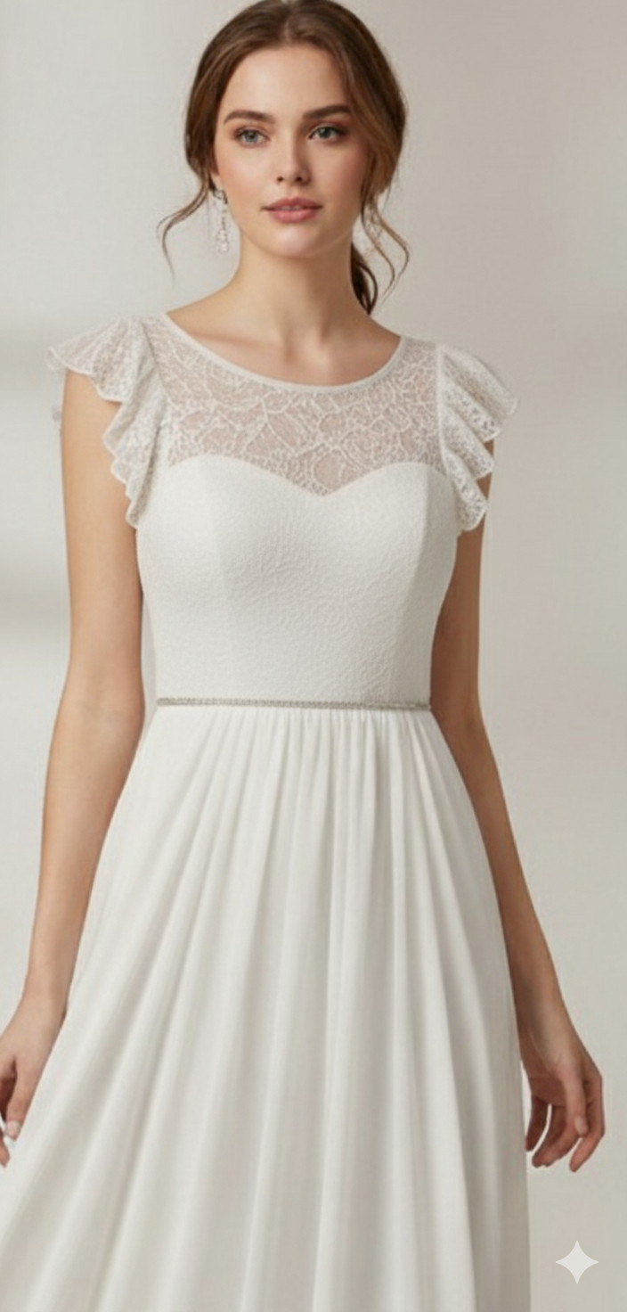 Ever-Pretty Womens Elegant Lace Neck Simple Wedding Dress Rhinestone White, NWT