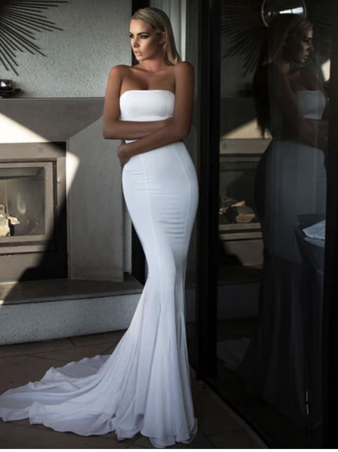 White Bridal Strapless Formal Gown By Abyss by Abby Cavalli Wedding Dress S