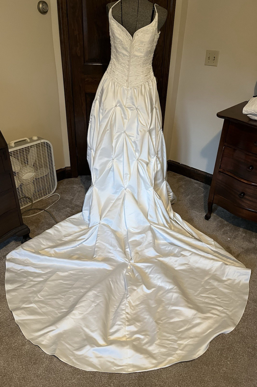 Wedding Dress Bridal Exquisite Off-white Crystal Beading Straps Sz M