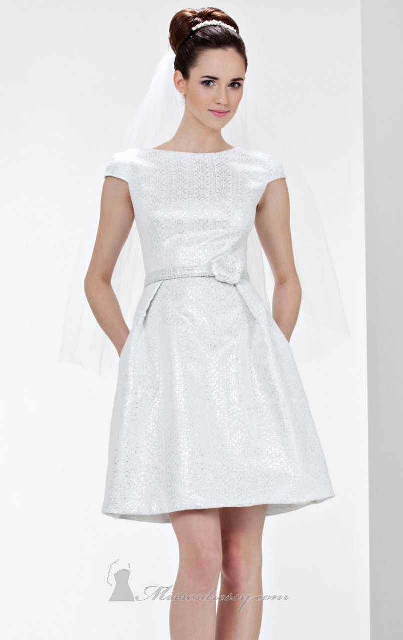 THEIA Cap Sleeve White Jacquard Fit & Flare Dress Wedding – NWT Size 4 $495