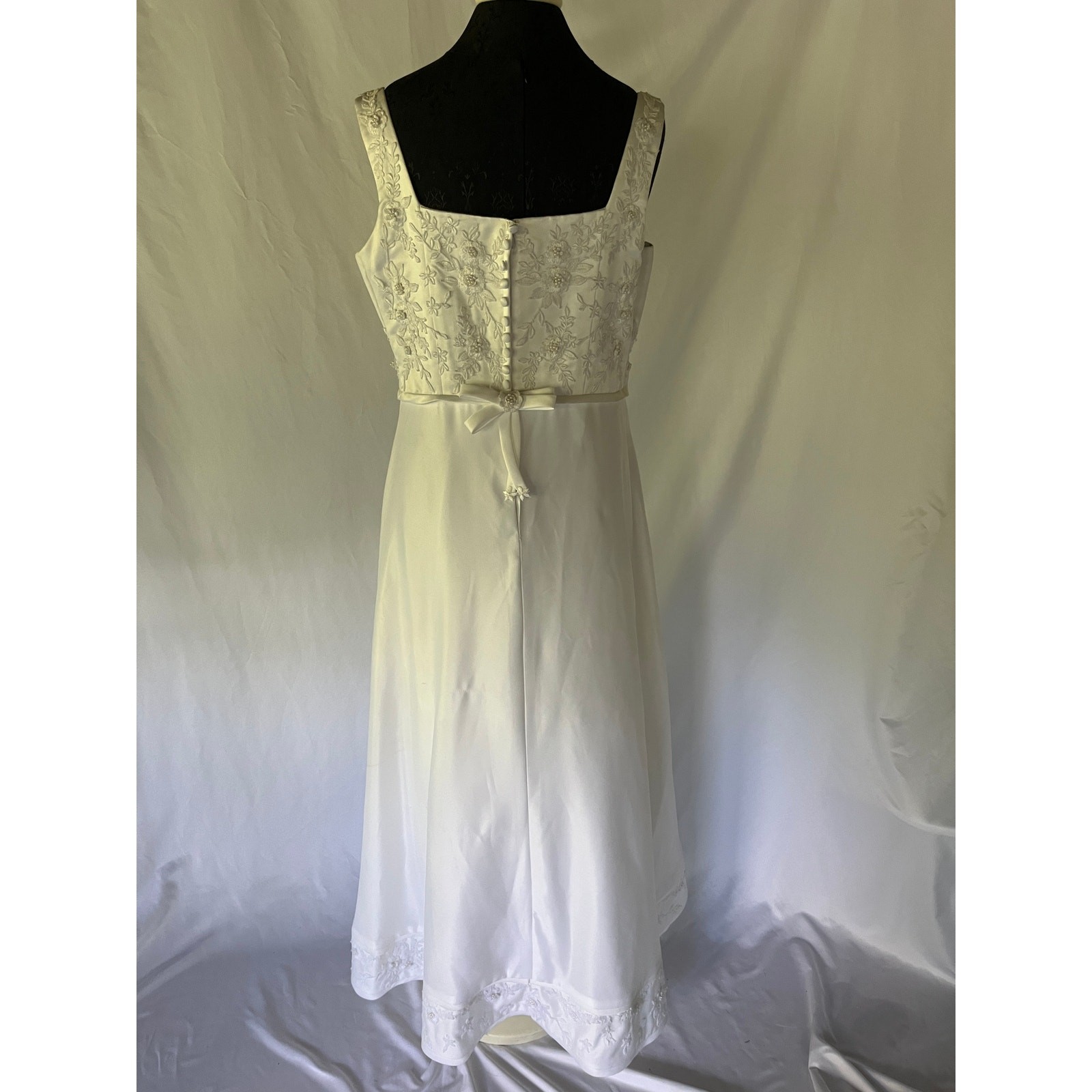 Vintage 90s Morilee Satin A-Line Wedding Dress vntg Size 12 w/ Detachable Train