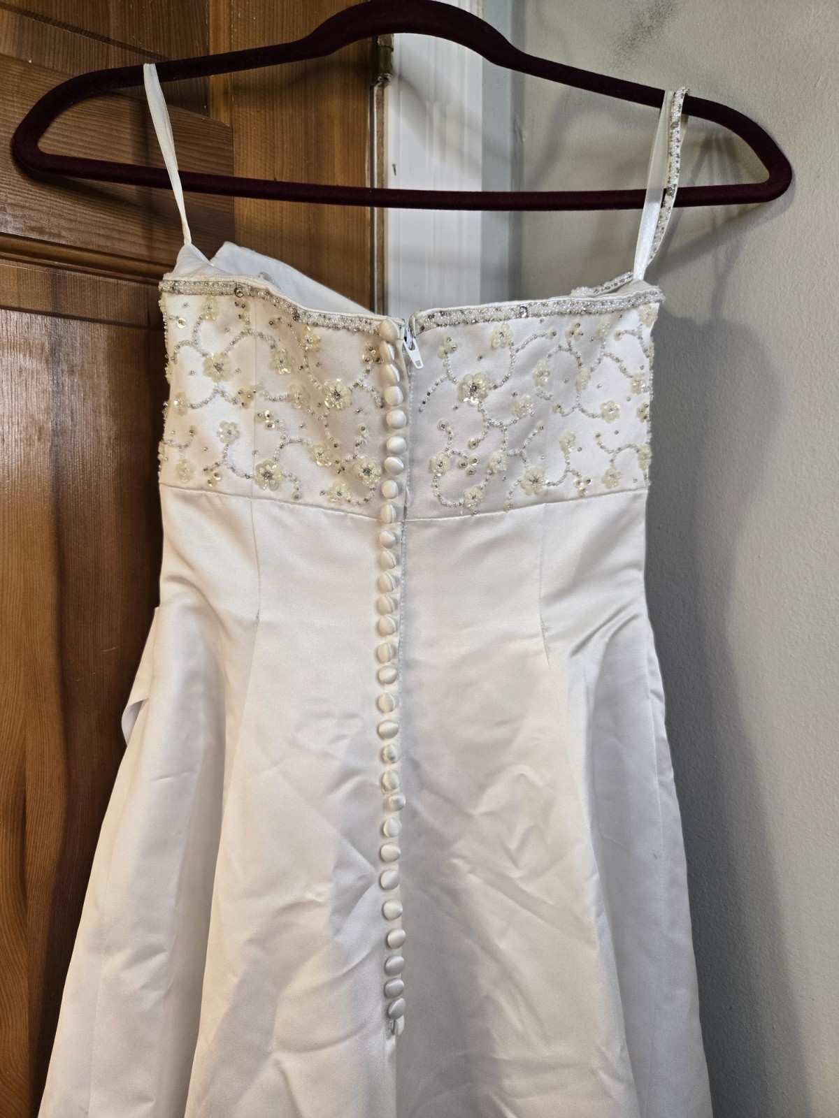 La Sposa Satin Wedding Dress With Floral Beading. *Strap Needs Repair & Cleaning