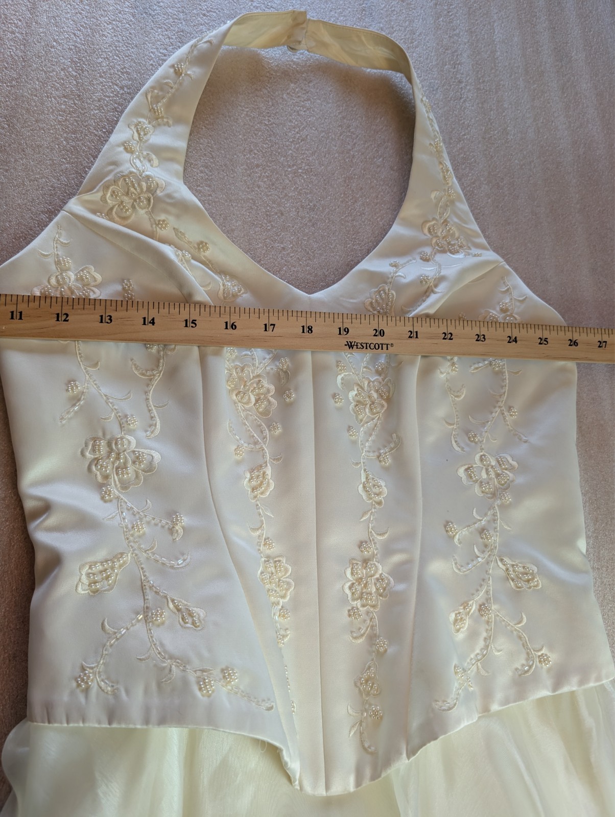 Rebecca Ivory Halter-Neck Intricate Beaded Bodice Floral Embroidery Size Medium