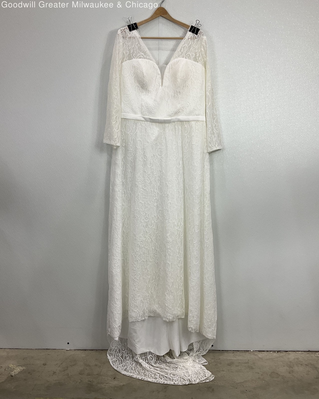 Unbranded Womens White Floral Lace Long Sleeve Gown Wedding Dress Ribbon