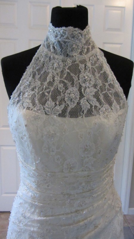 LA SPOSA Gladiolo LACE sleeveless halter WEDDING DRESS beaded gown size 8 NEW
