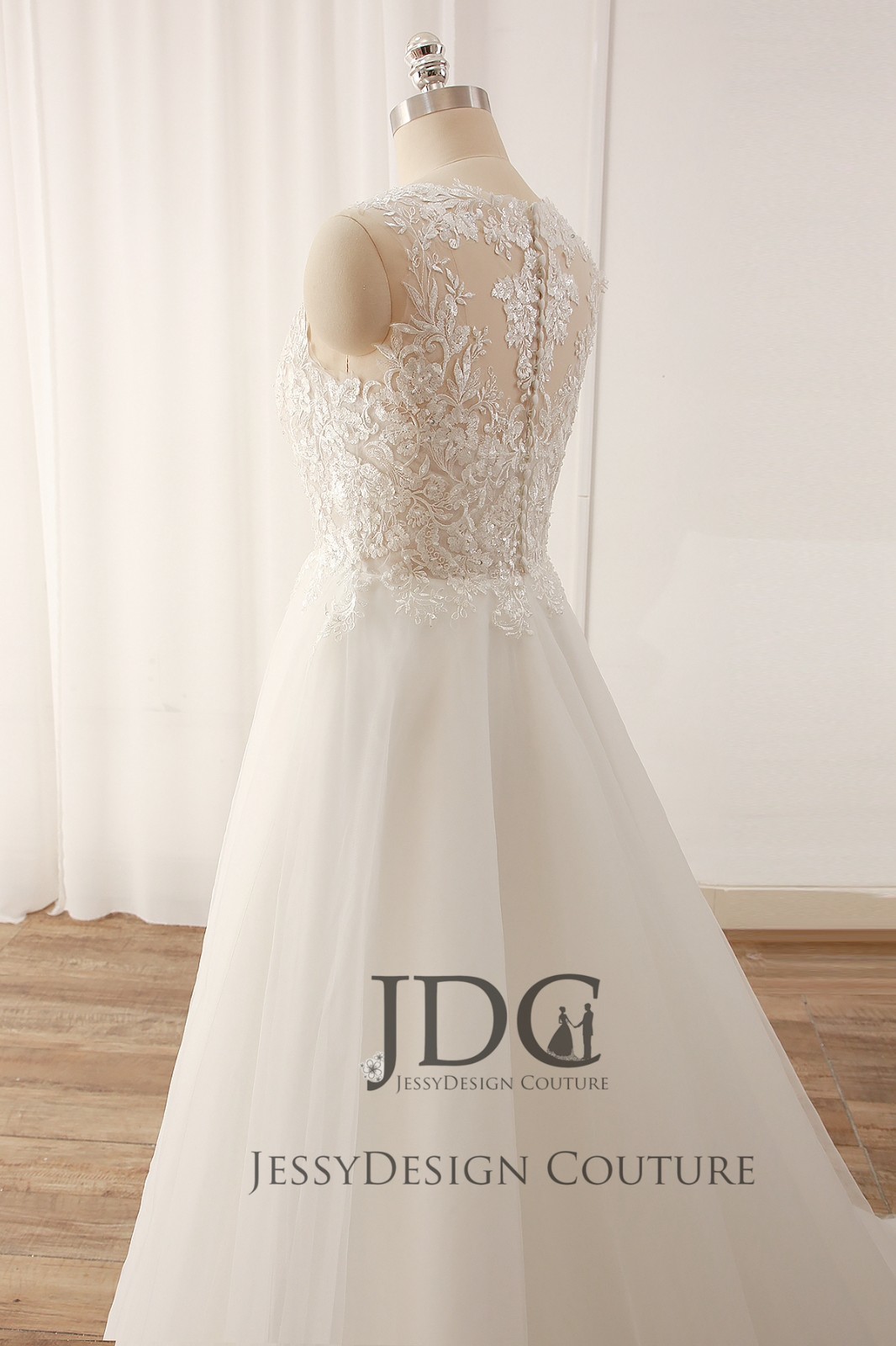 Lace Wedding Dress Custom Made 32-60 Strappy Buttons Ivory Skin Backless