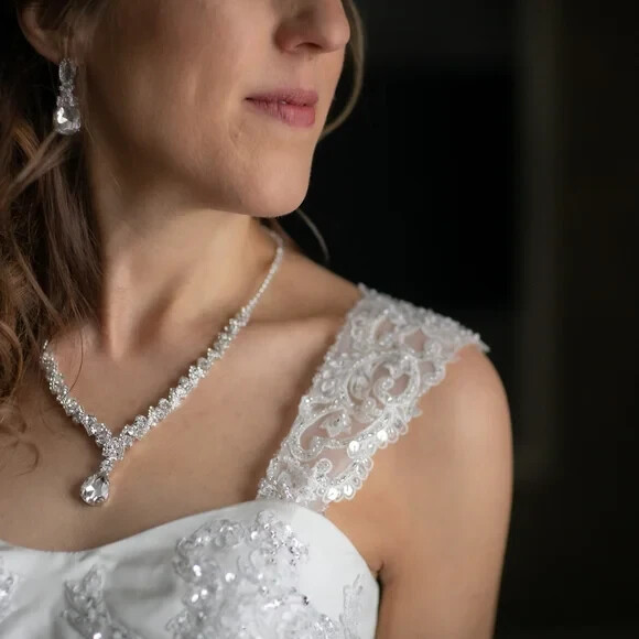 Oleg Cassini Ivory Satin and Beaded Wedding Gown (Price reduced)