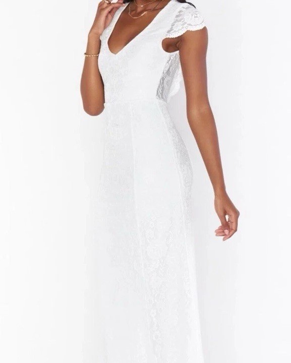 Show Me Your Mumu Lace Bridal Gown Open Back Cap Sleeve Boho Wedding Dress M