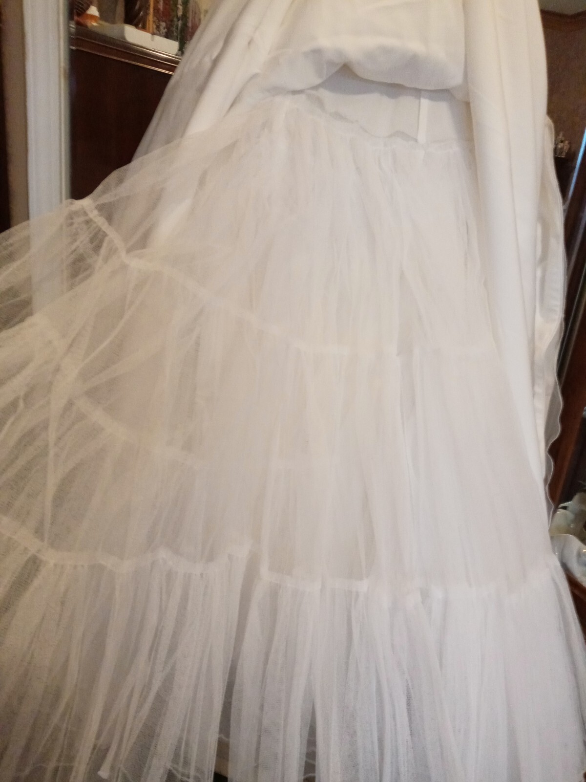 Elegant Wedding Dress,Beige & Ivory, Matte Satin W Tull W Train.Bow tie. Size 8.