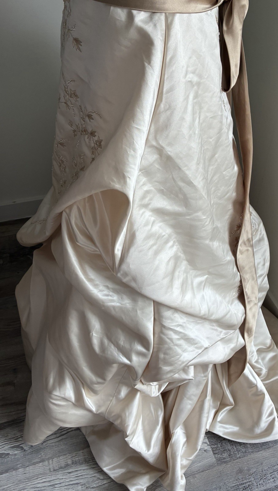 David’s Bridal Oleg Cassini CT203 Champagne Strapless Beaded Wedding Gown 16