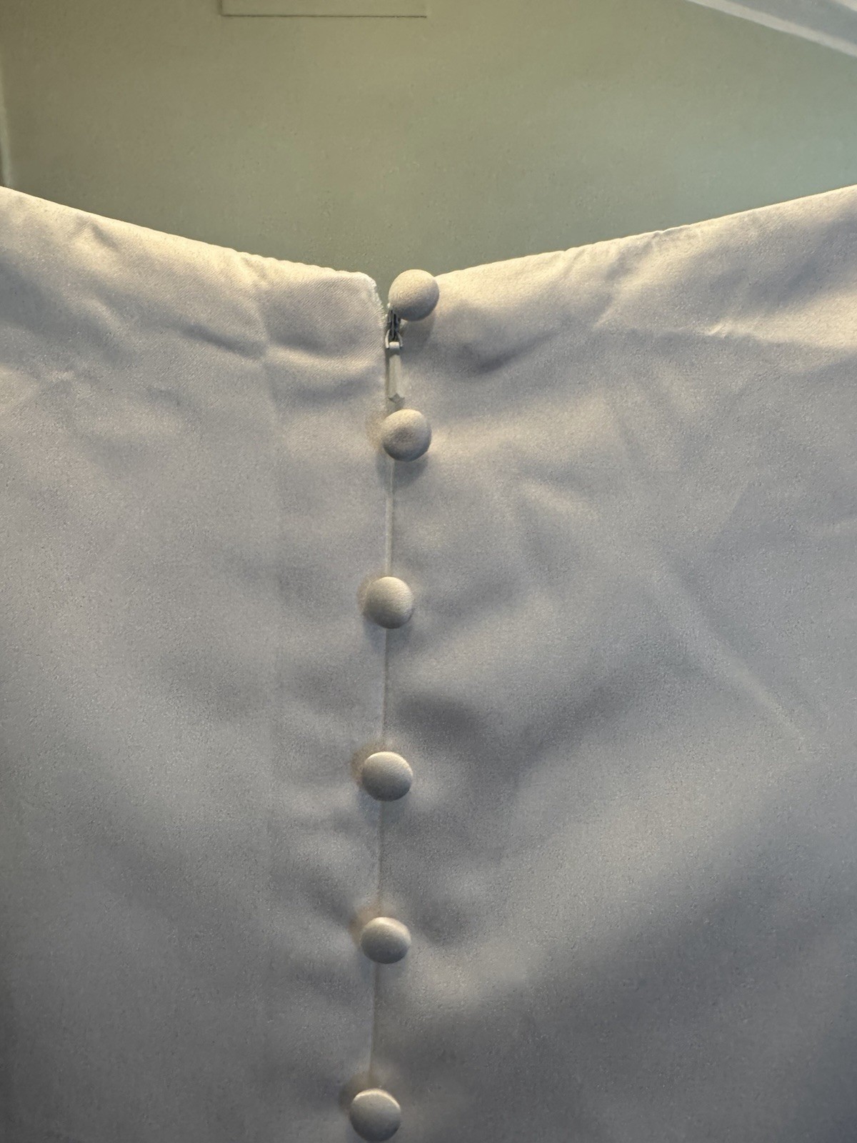 White Satin A-Line Wedding Dress 3/4 Sleeve Boat Neck Button Back Train 13/14