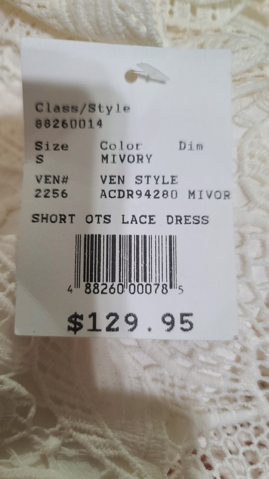 David’s Bridal Lace Sheath Wedding Dress S Off-The-Shoulder 3/4 Sleeve Ivory NWT