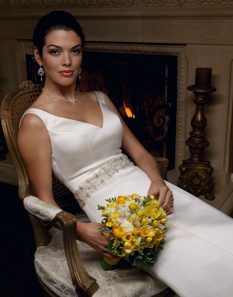 Casablanca Bridal White Satin Beaded Wedding Dress Gown Size 14 $855