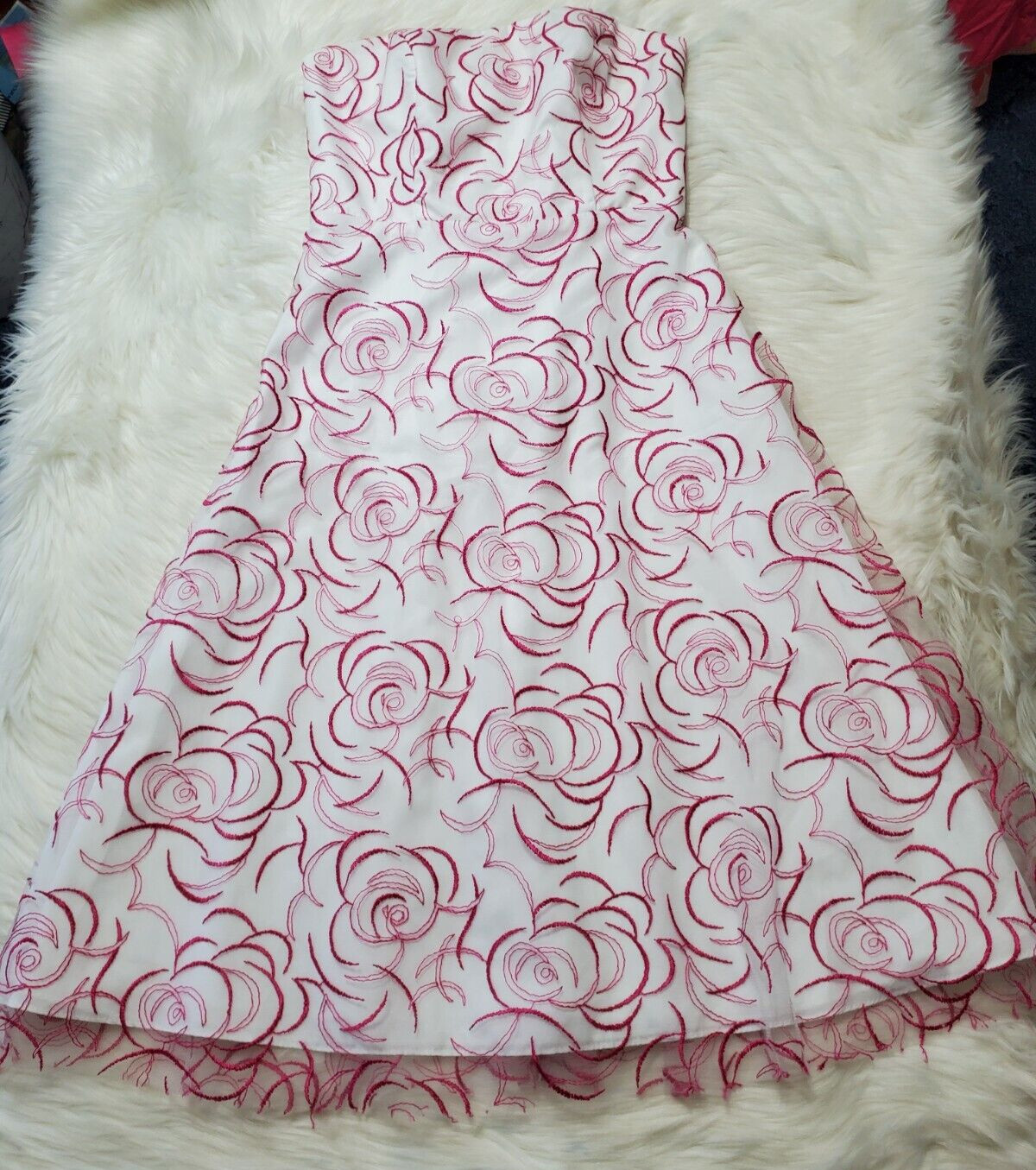 David’s Bridal Women Size 4 Magenta Pink White Tea Length Dress Wedding MMM-23