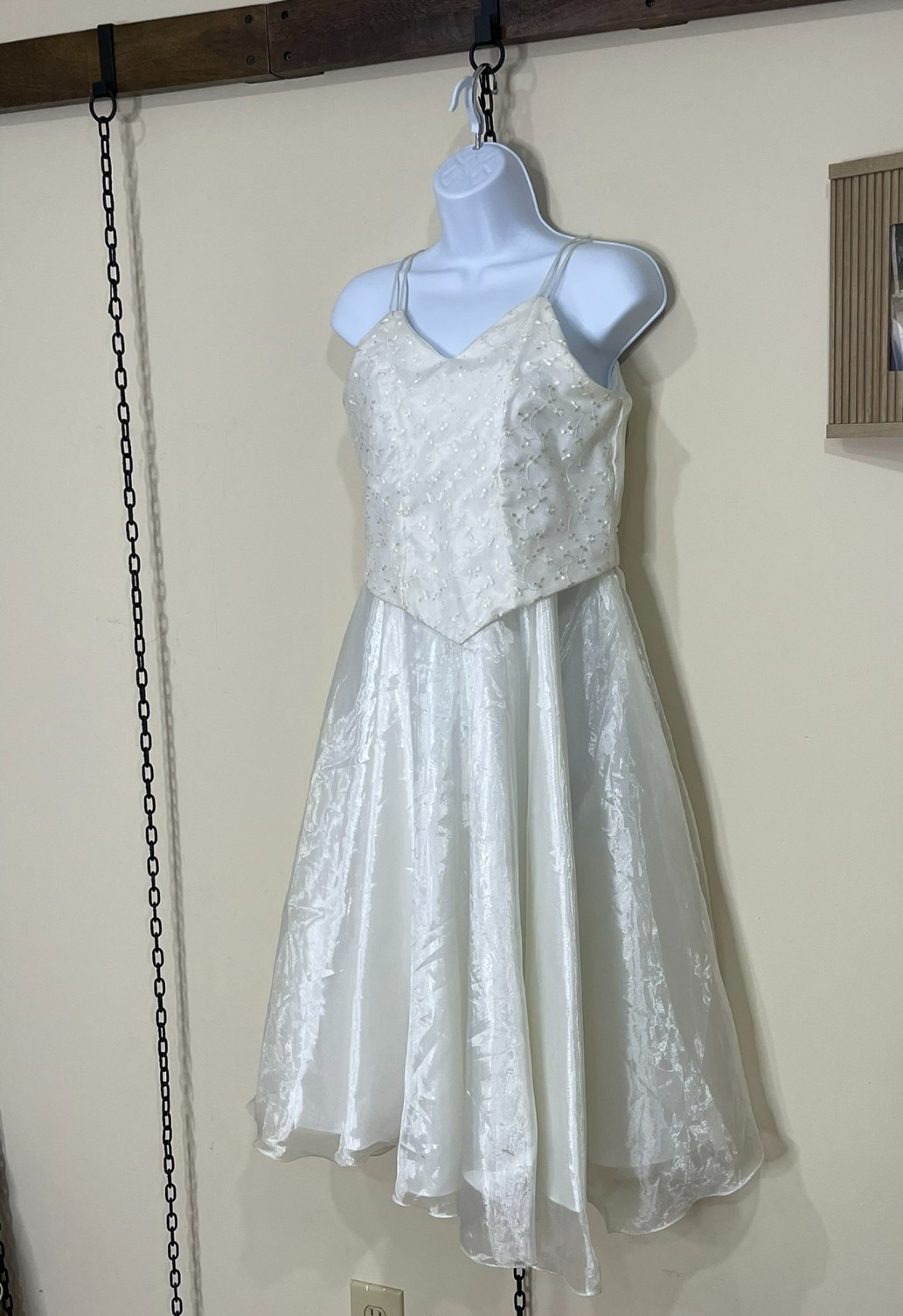 Vintage 90s Y2K Size 0/2 Wedding Dress Tea Length Teen Ivory White Basque Waist