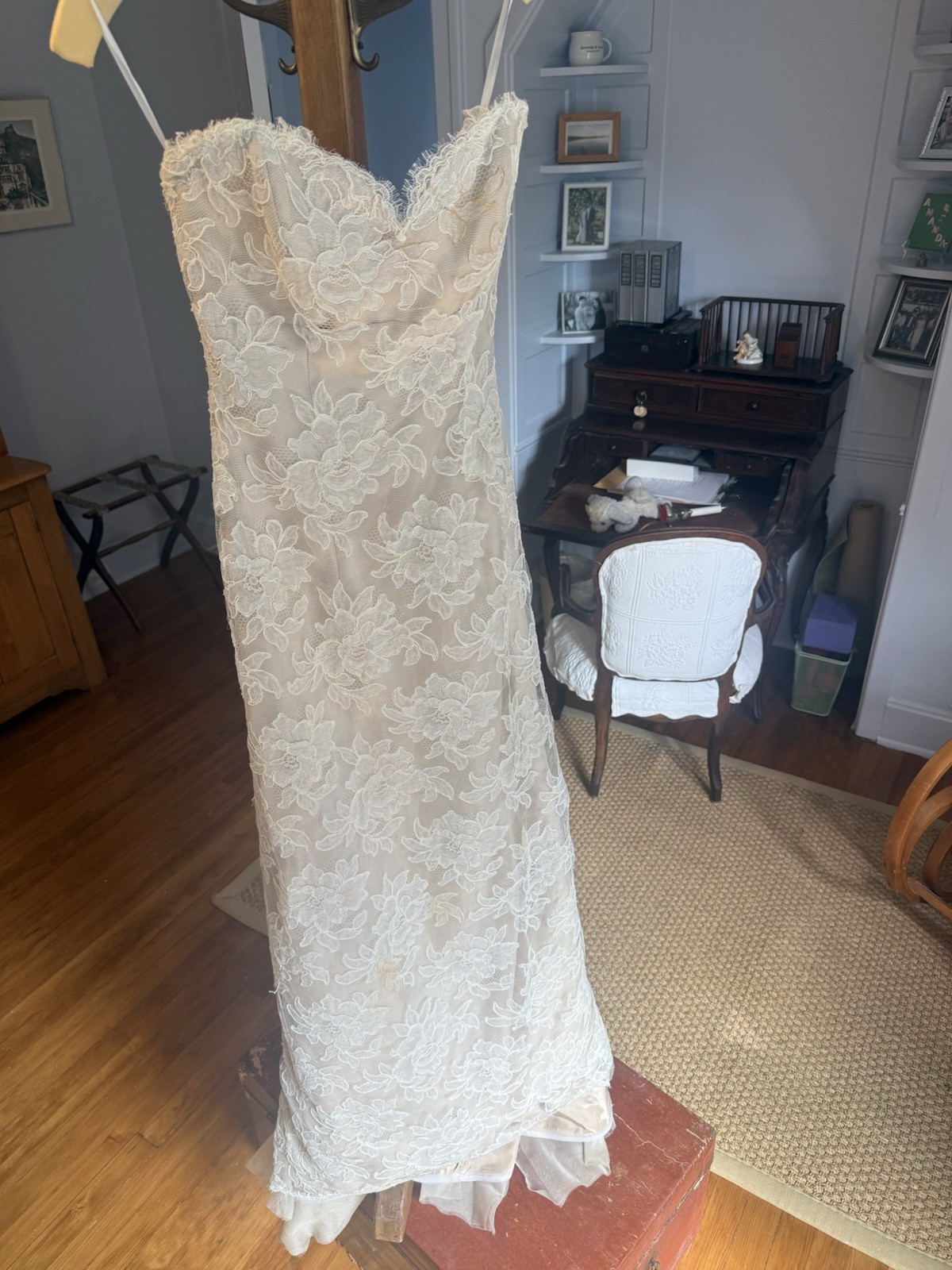 MARISA Wedding Dress Spaghetti Strap Plunging Back Intricate Lace