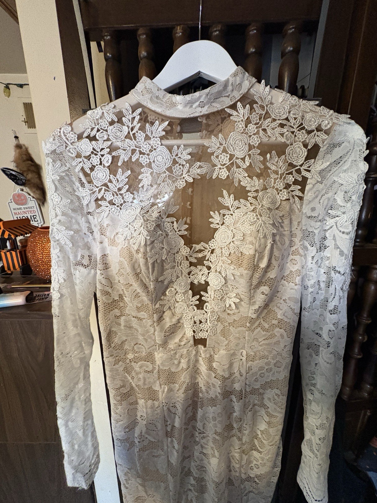 High Neck, Illusion Back Wedding Dress