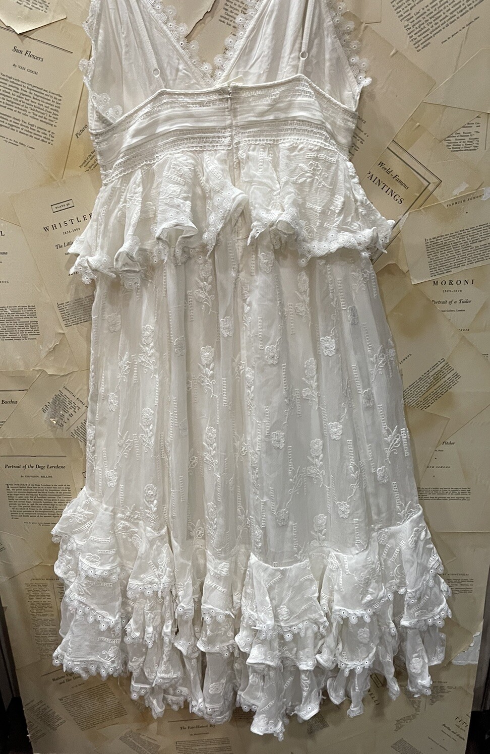 Anthropologie Rococo Sand Marla Long Dress Tiered Embroider Floral Ivory L NWT