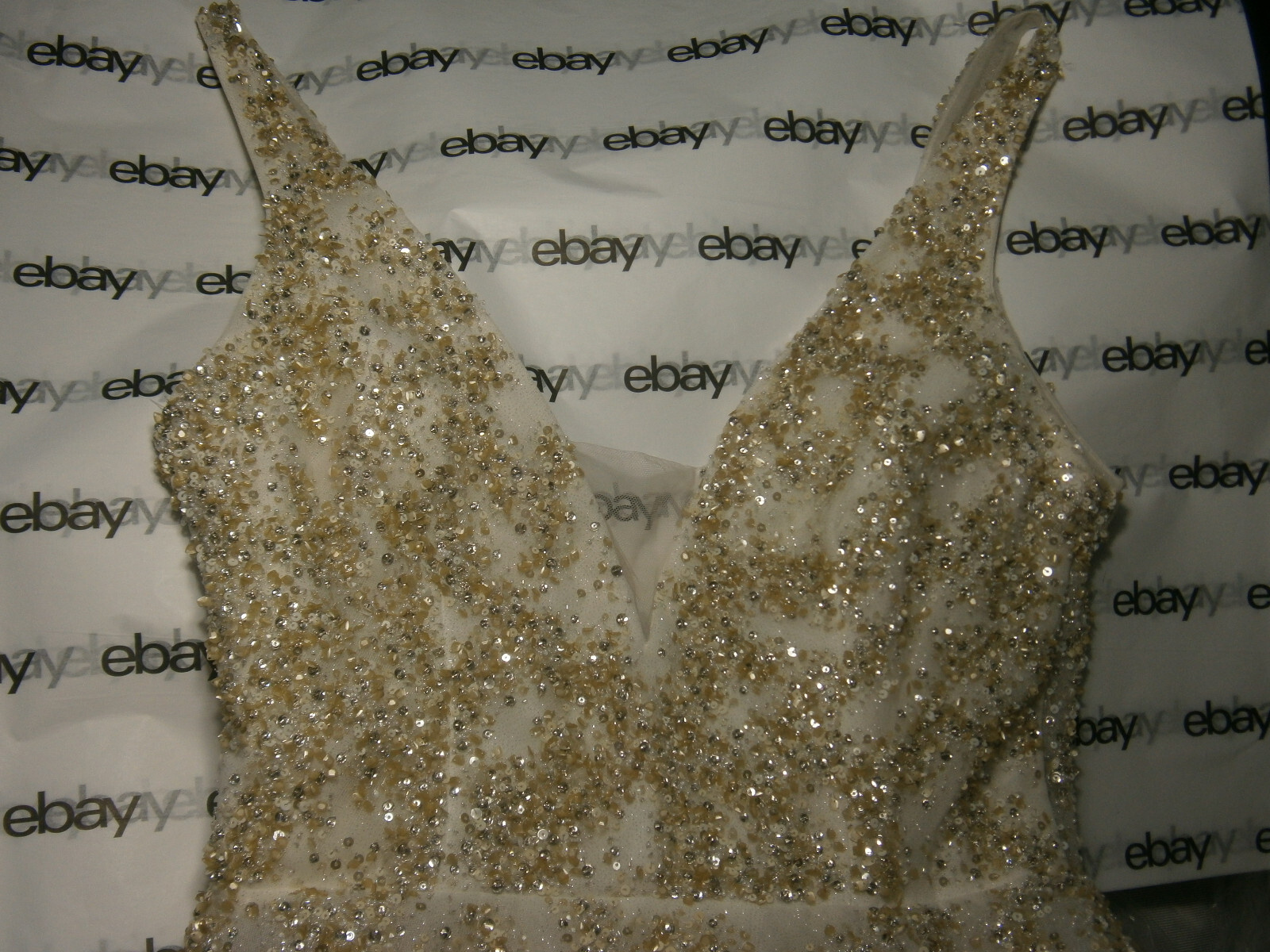 Allison Webb 4953 Marcella Wedding Dress 10 Ivory Silver Gold Sparkle Illusion V