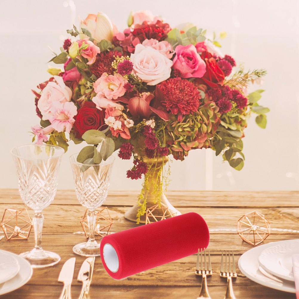 Polyester Red Tulle Roll 22M for Wedding and Event Room Decoration
