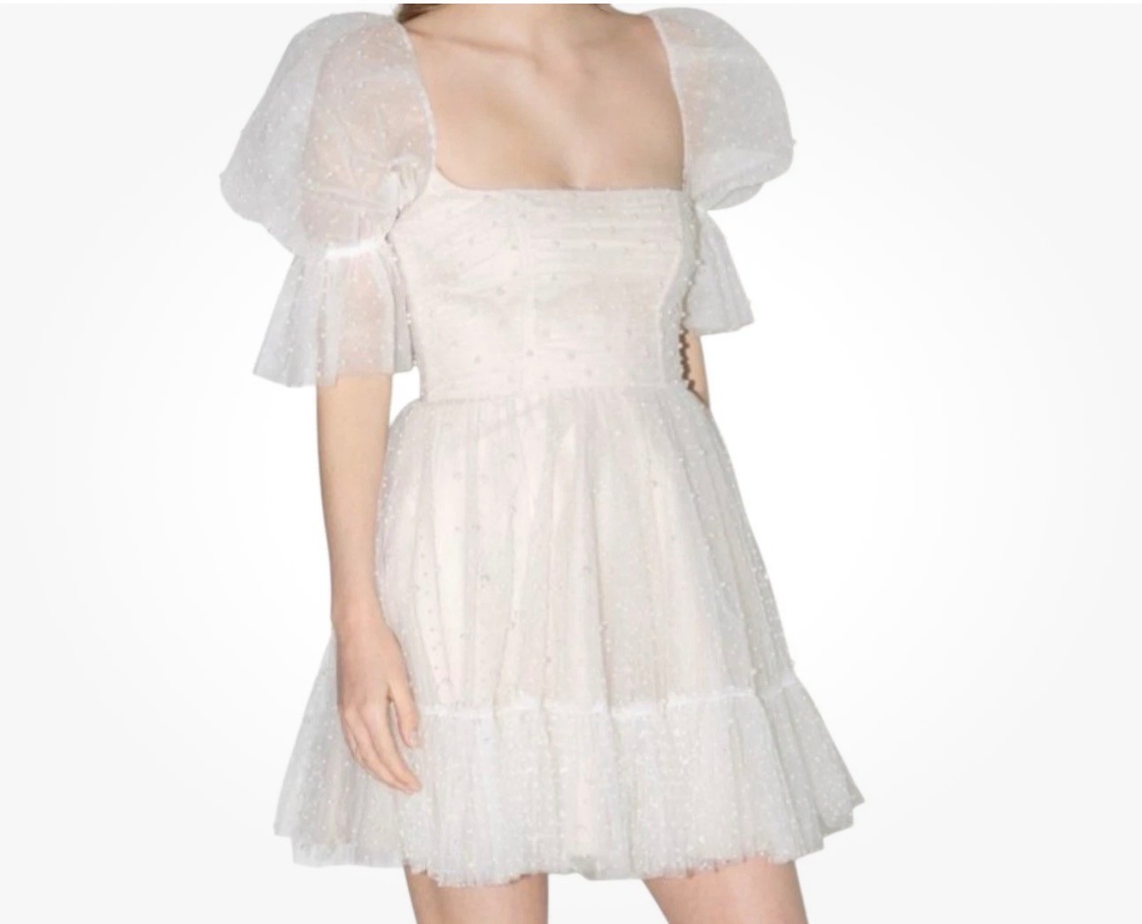 By Watters Macaron Ivory Blush Bridal Wedding Puff Sleeve Mini Dress sz 2 NWT