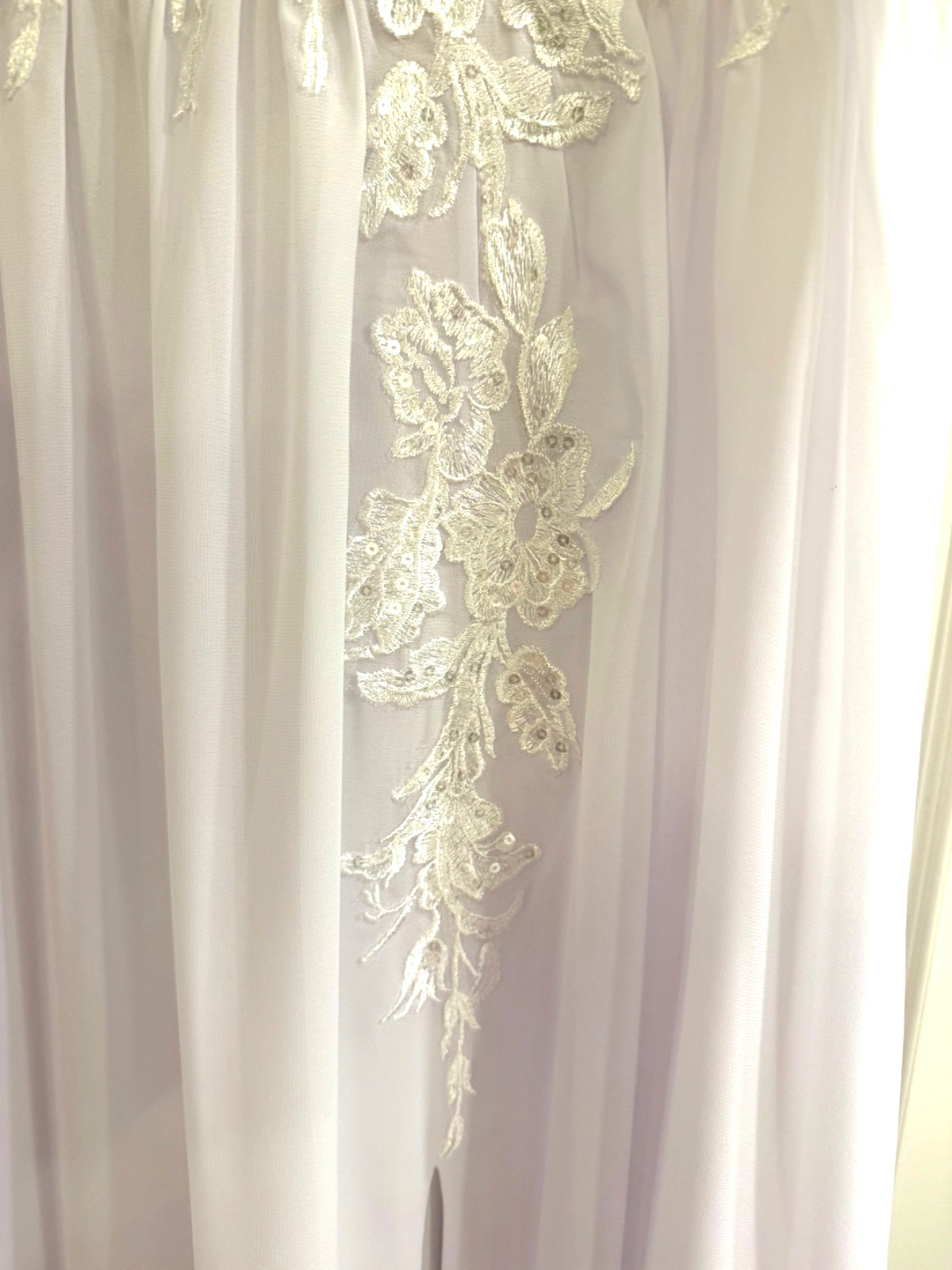 NWT Boho Wedding Dress Size 14 Ivory Lace Chiffon A-Line Bridal Gown w/ Train
