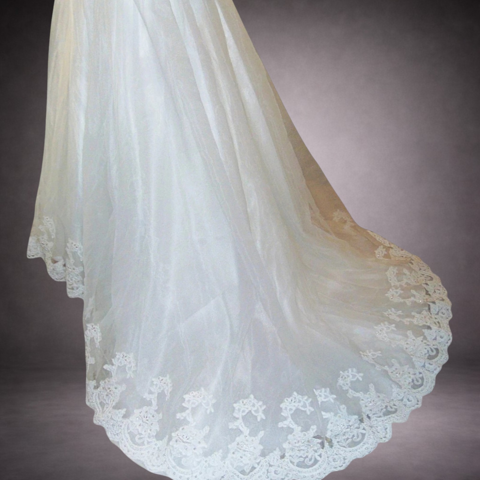 Vintage Beaded Lace Wedding Dress Sz 4 Bridal Set w/ Veil Headpiece & Petticoat