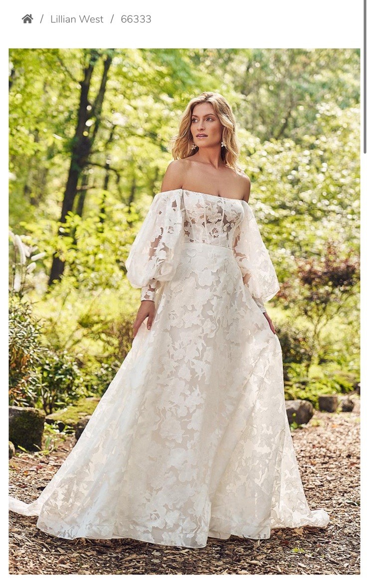 Lillian West 66333 Ivory Latte Off Shoulder Jacquard Lace A-Line Boho Dress