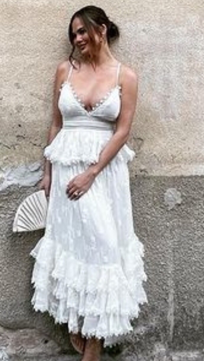 Anthropologie Rococo Sand Marla Long Dress Tiered Embroider Floral Ivory L NWT