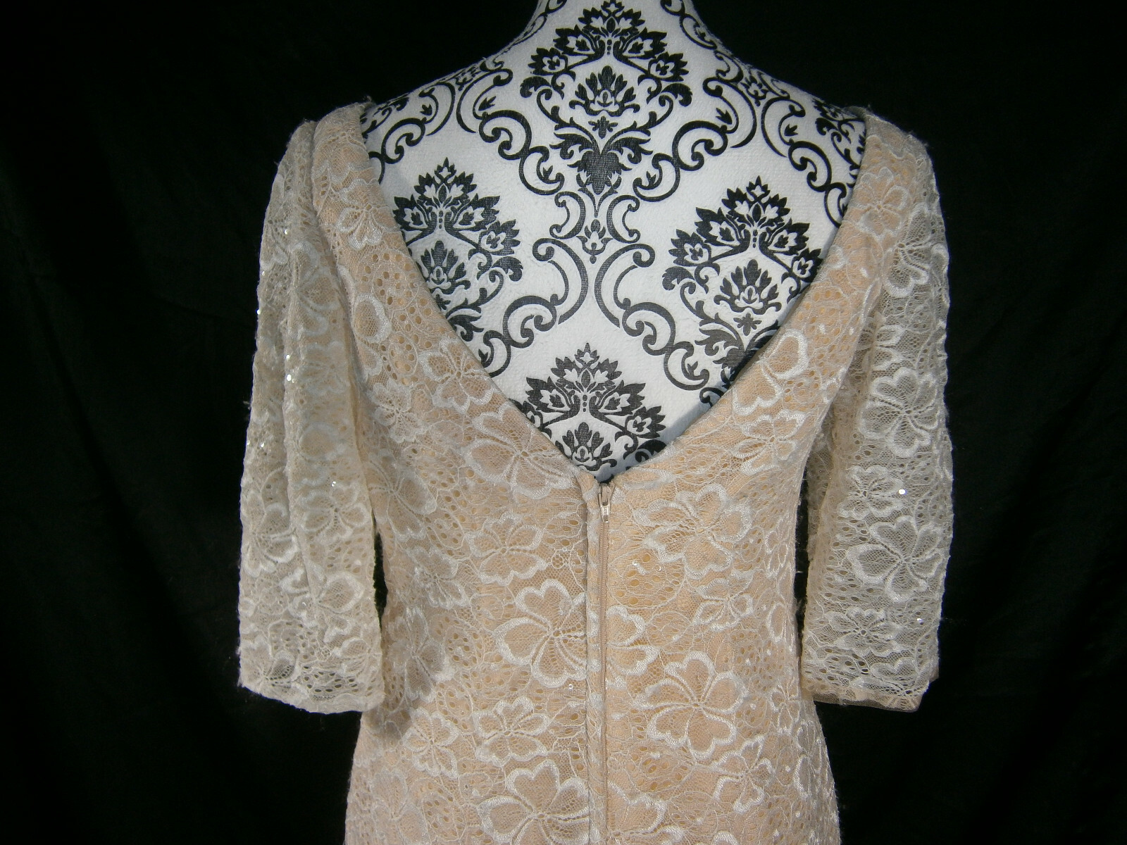 Kathy Ireland 2 Be Short Wedding Dress 12 Ivory Lace Nude Lining Elbow Sleeves