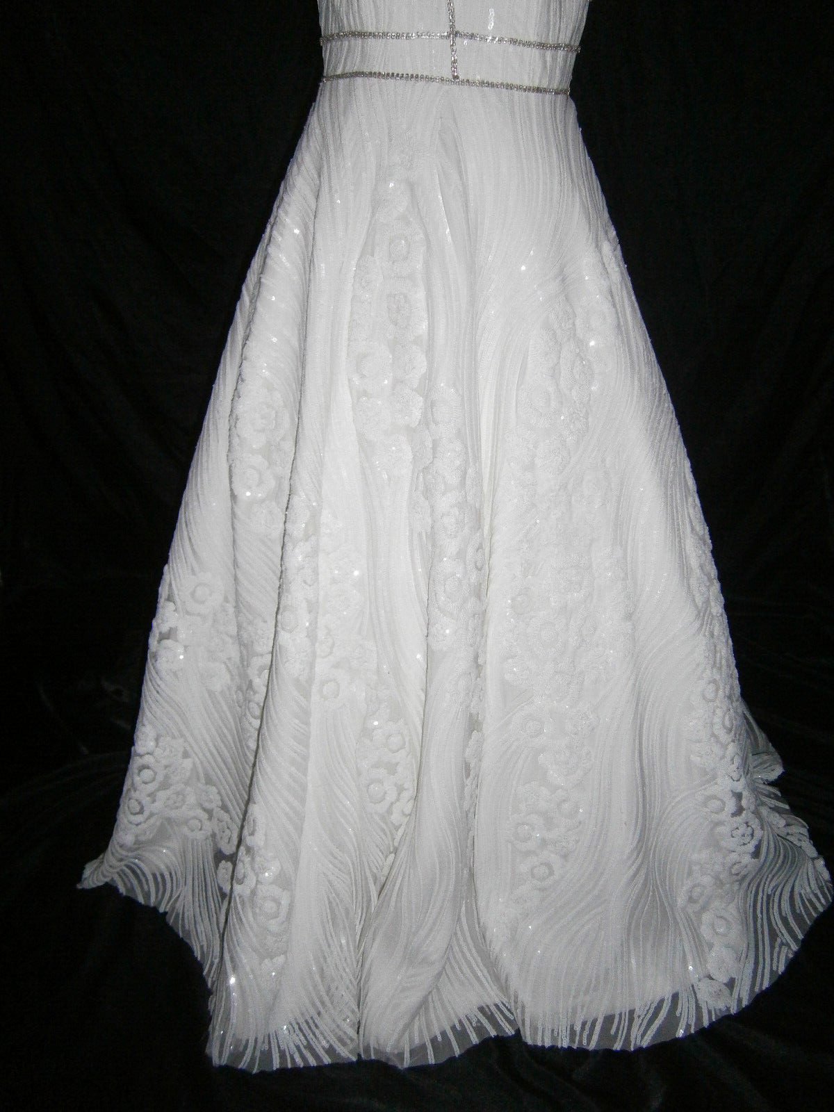 Ashley & Justin Wedding Dress 12 Ivory A-Line Tulle White Sequins Crystals WOW