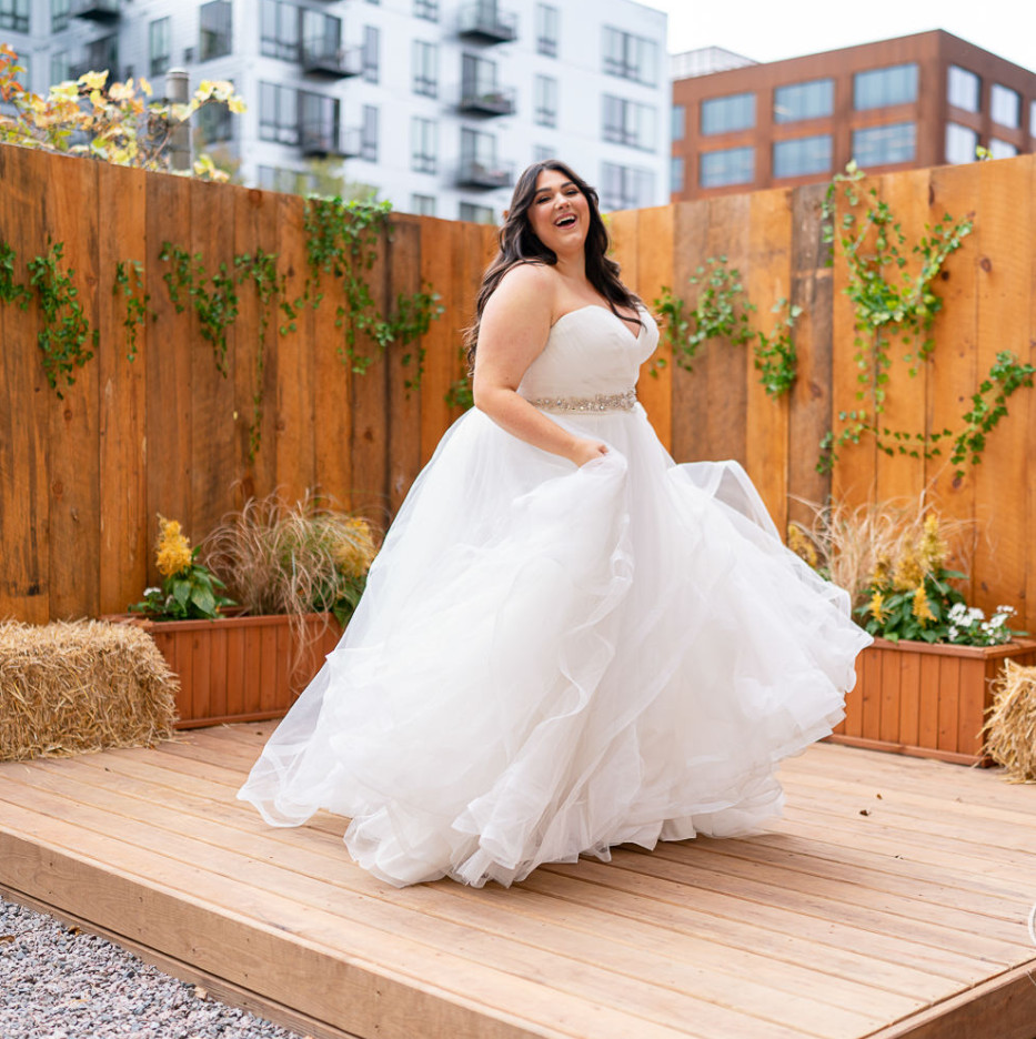 Plus Size Strapless Ruffled Ball Gown Wedding Dress Crystal Beaded Sash Train