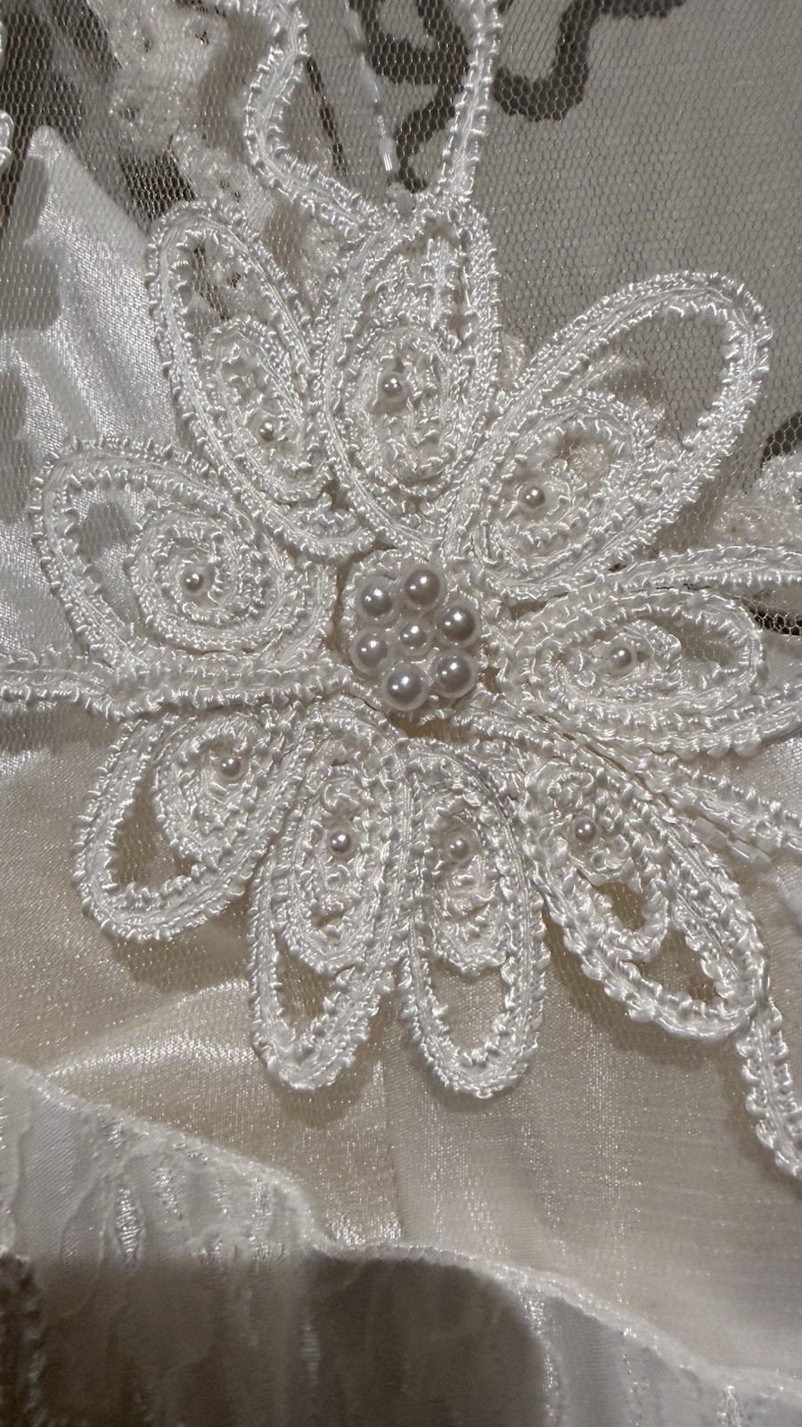 WEDDING BRIDE DRESS Lace Embellish Floral Ivory White Women S/M Embroidered