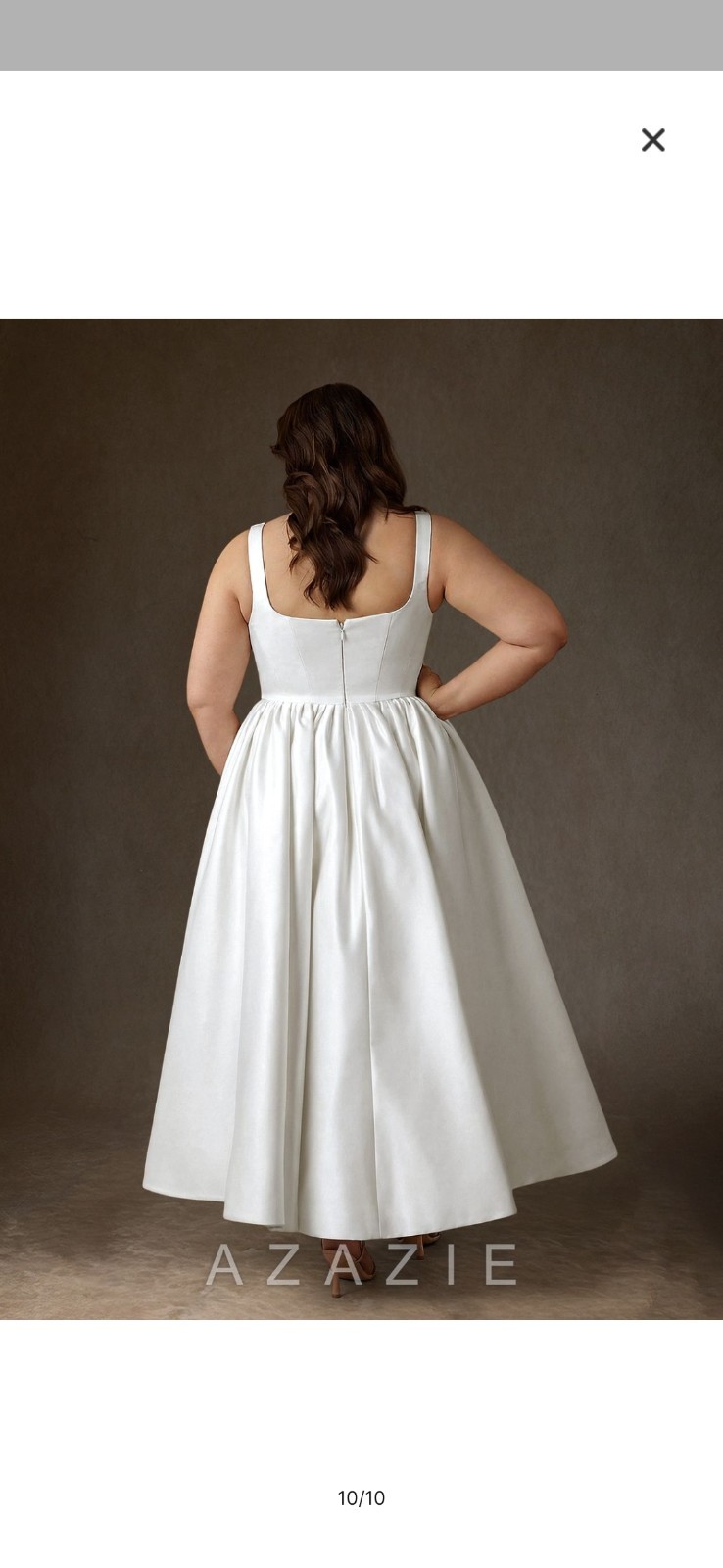 Azazie Verina White Sleeveless Square Neck A-Line Satin WEDDING DRESS