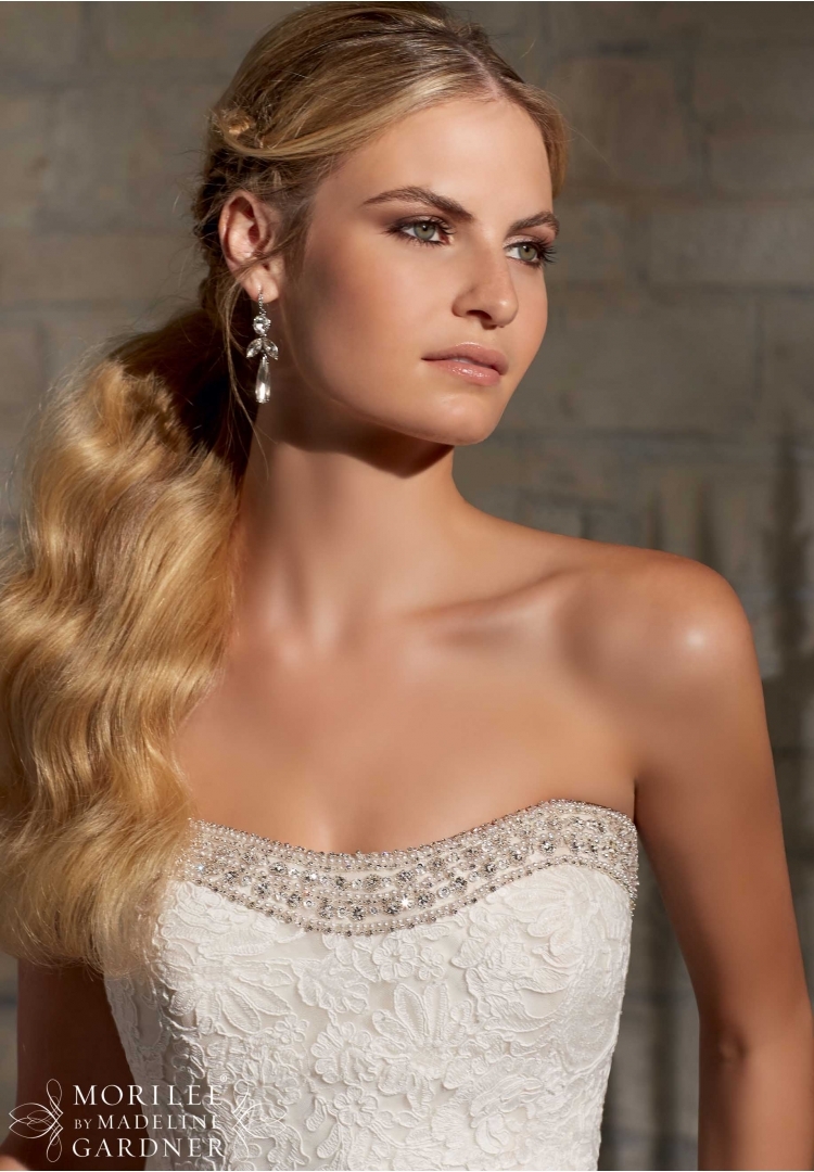 NEW Mori Lee Bridal Gown Wedding Dress 2705 Ivory Champagne A Line Lace Crystal