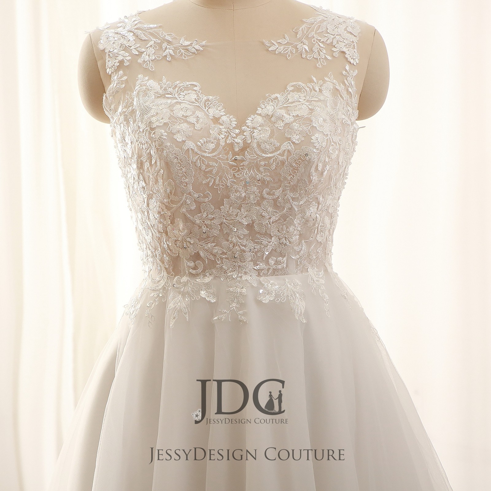 Lace Wedding Dress Custom Made 32-60 Strappy Buttons Ivory Skin Backless