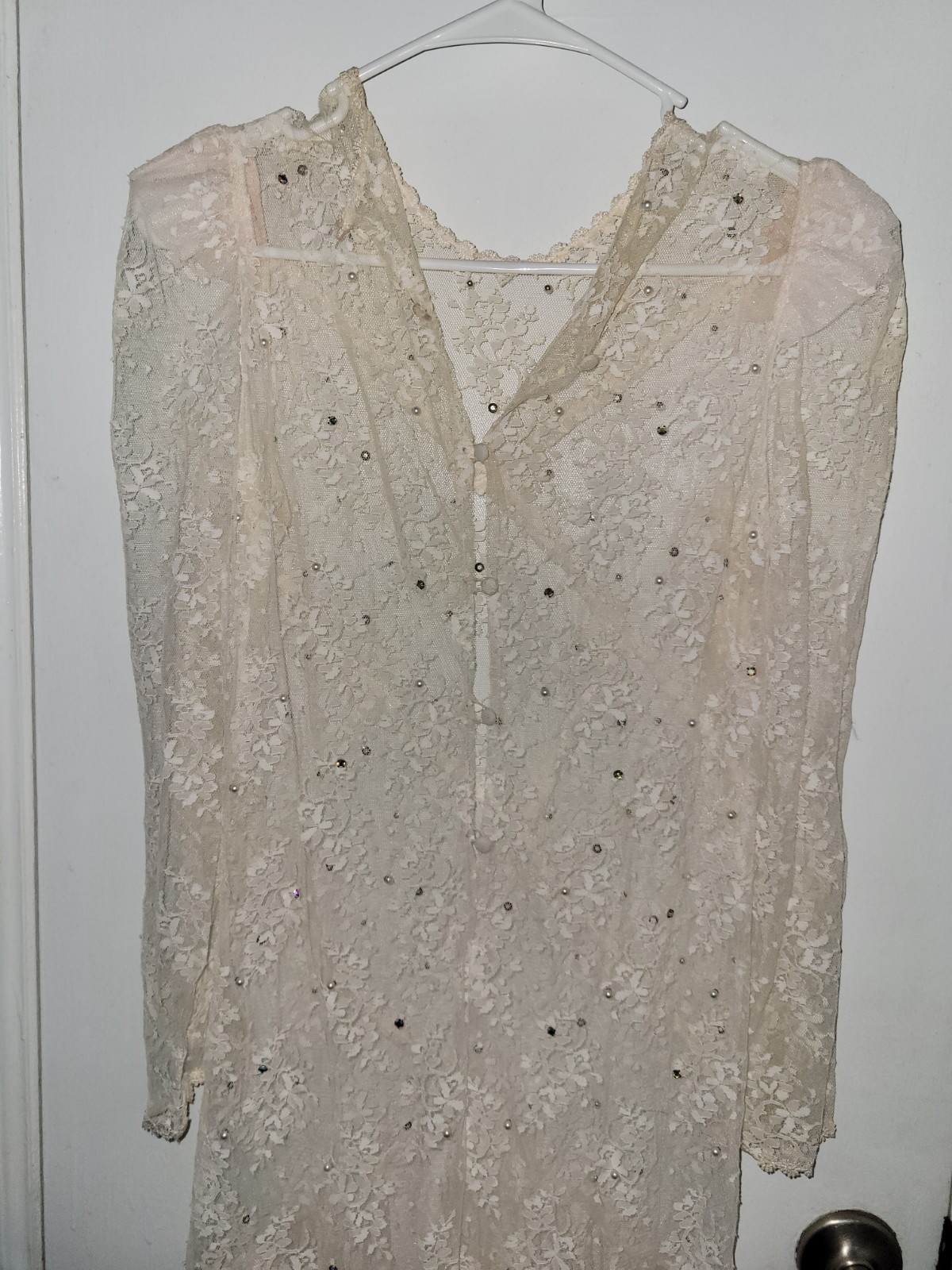Vintage lace overlay slip appliqué ivory wedding lace dress Unbranded