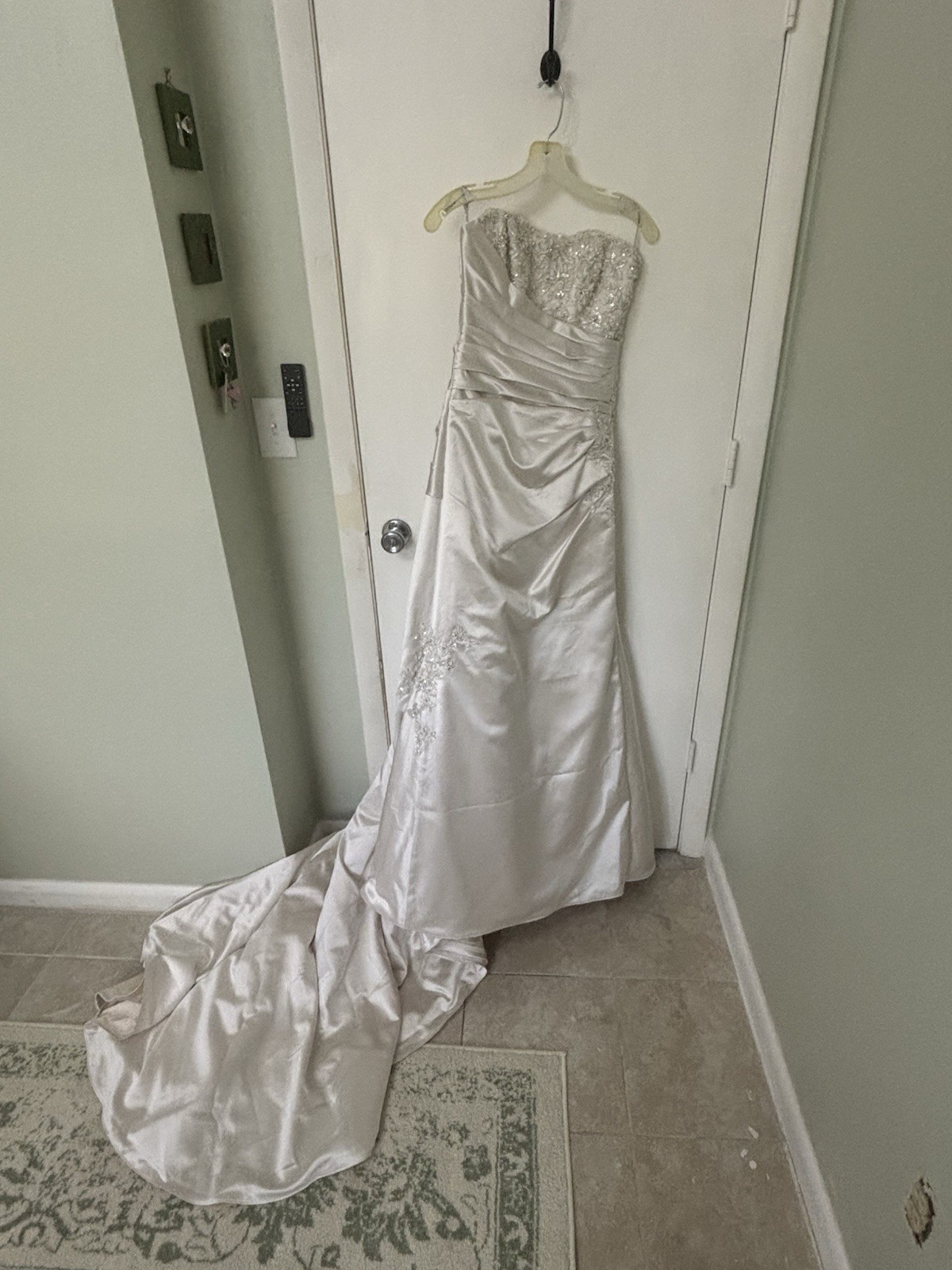 Carla, Maggie Sottero, Strapless Satin Wedding Dress w/ Beaded Bodice and Train