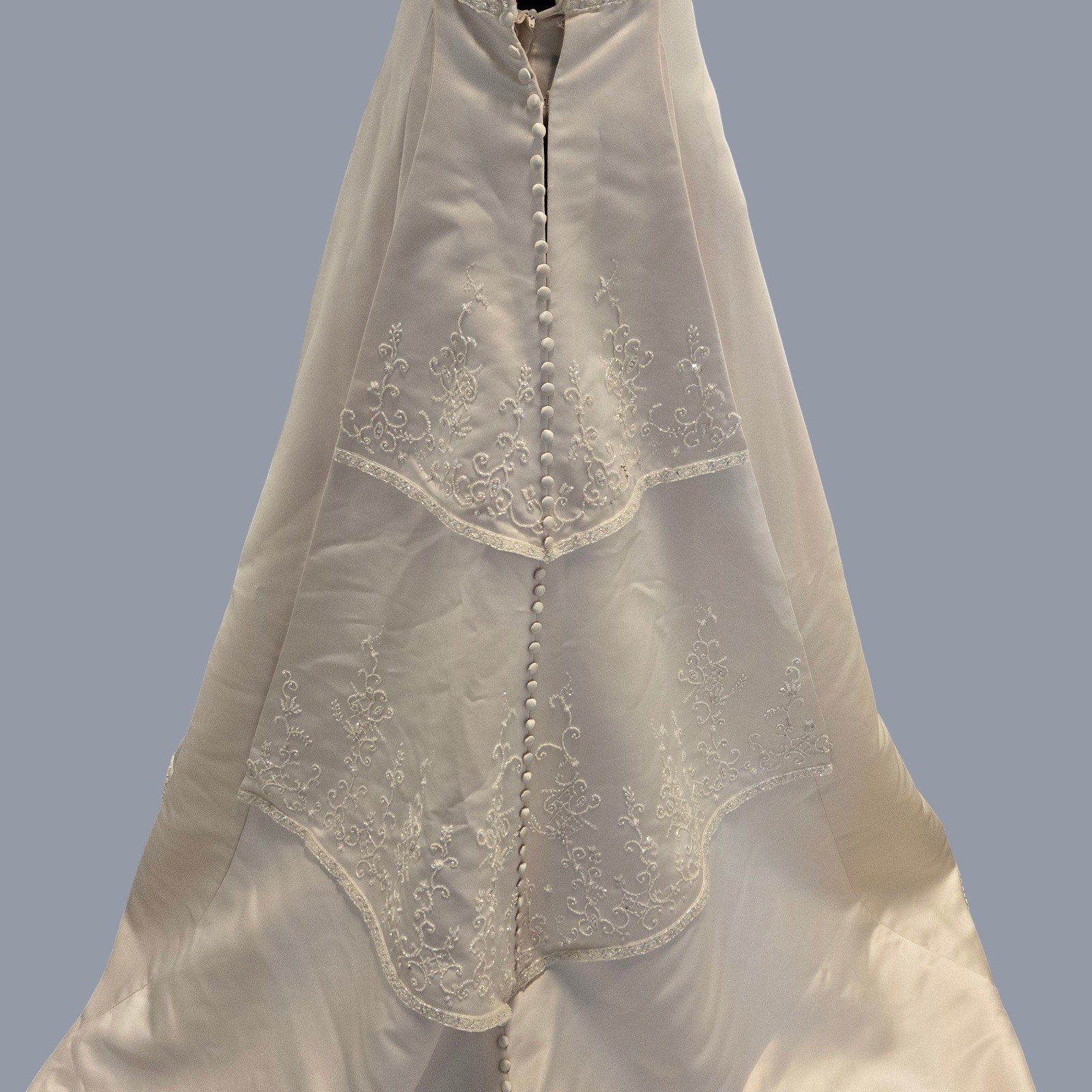 Mori Lee Champagne Satin Beaded Strapless Wedding Dress Gown Train Size 4 Used