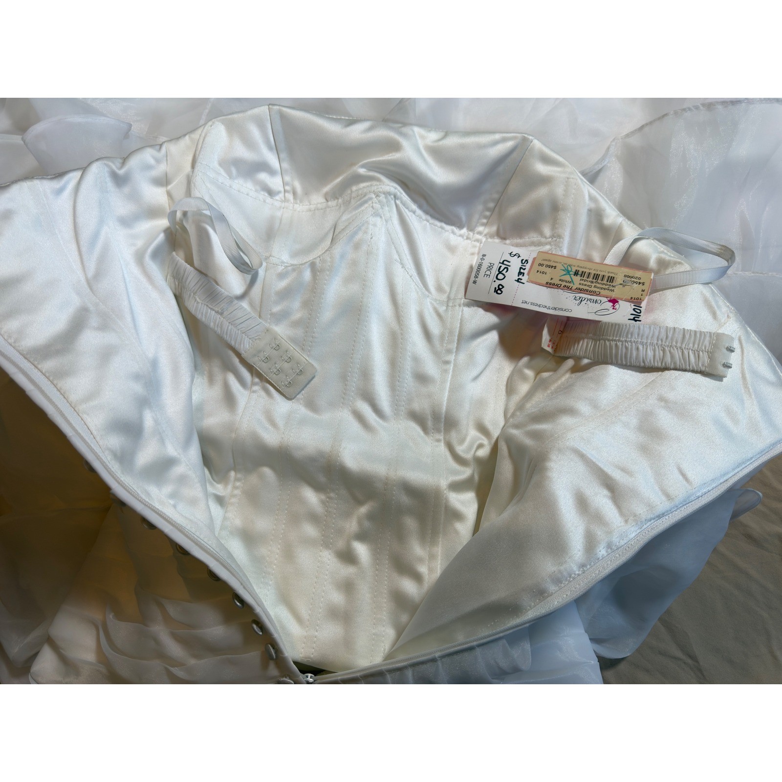 Organza Wedding Gown Women Size 4 White Beaded Ruffle Mermaid Strapless