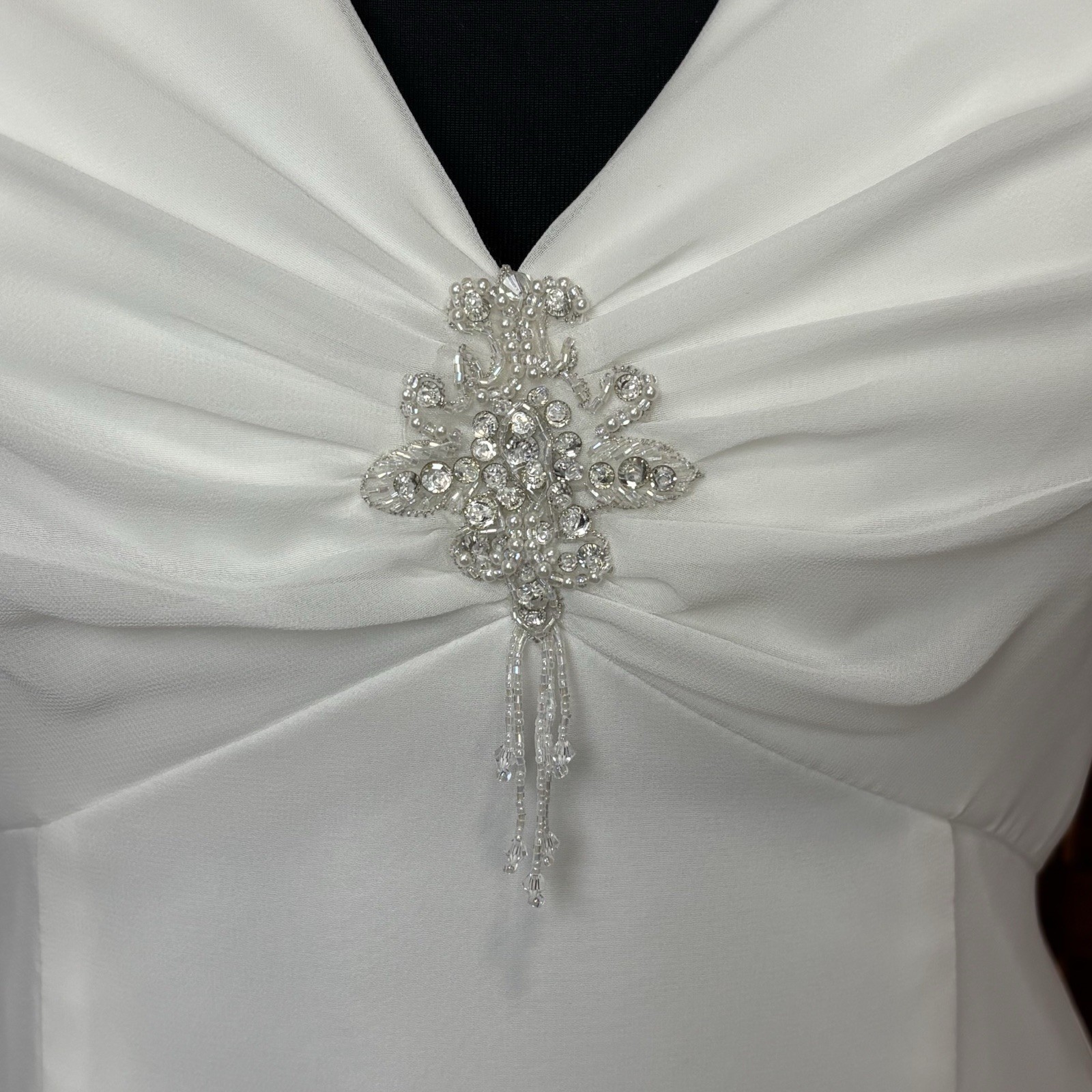 Mori Lee White Halter Wedding Dress Sz 14 A-Line Open Back Empire Bridal Gown