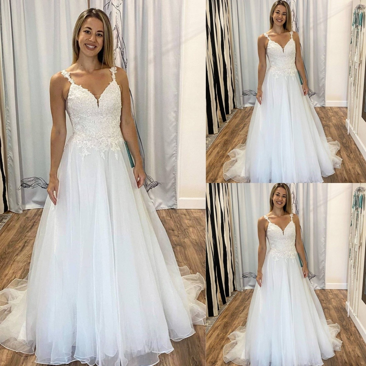 Beach Wedding Dresses Spaghetti Straps Lace Applique Boho Tulle Bridal Gown