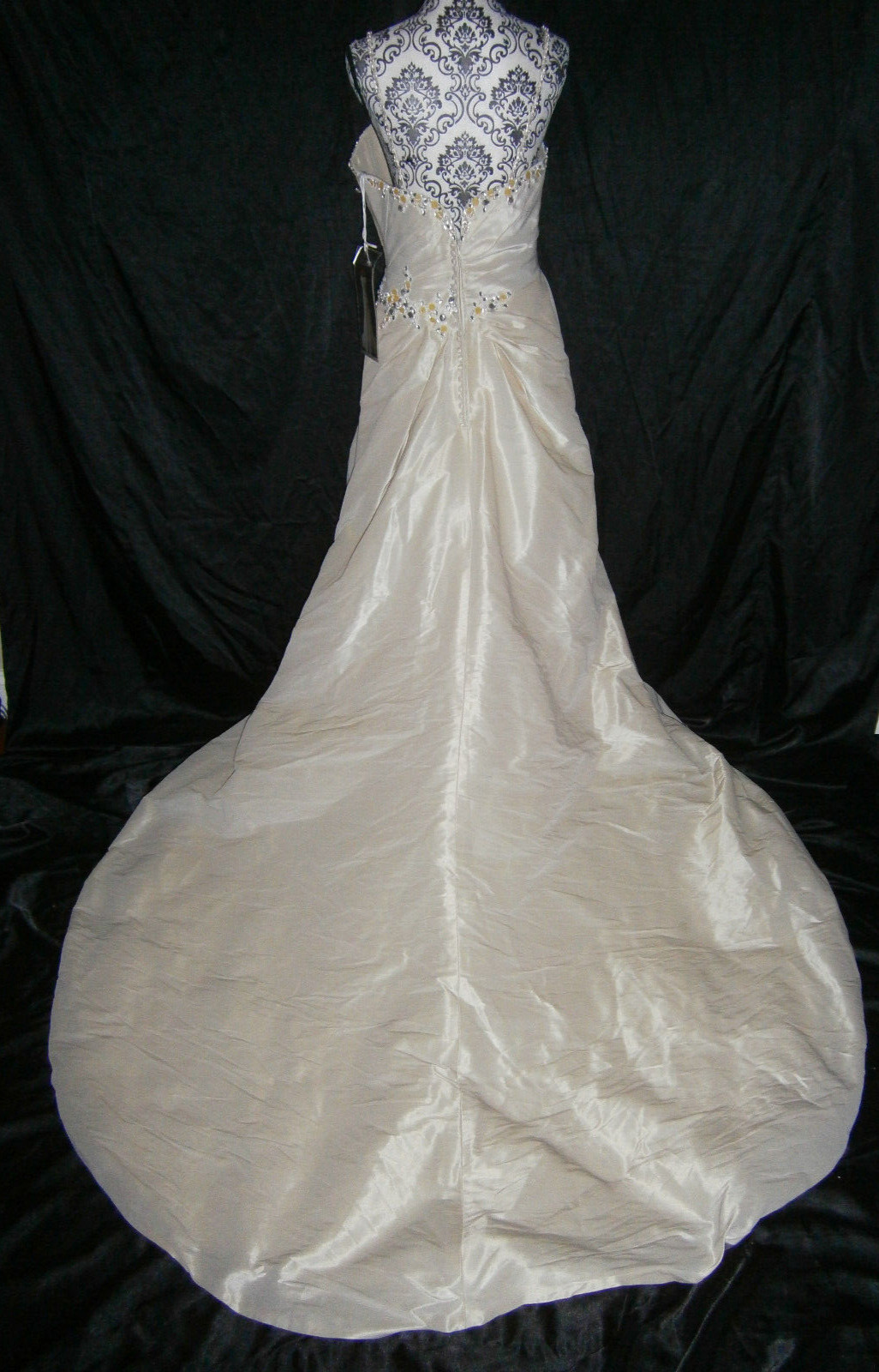 Anjolique Wedding Dress 12 Champagne Yellow Gems Beaded Ballgown Train NWT