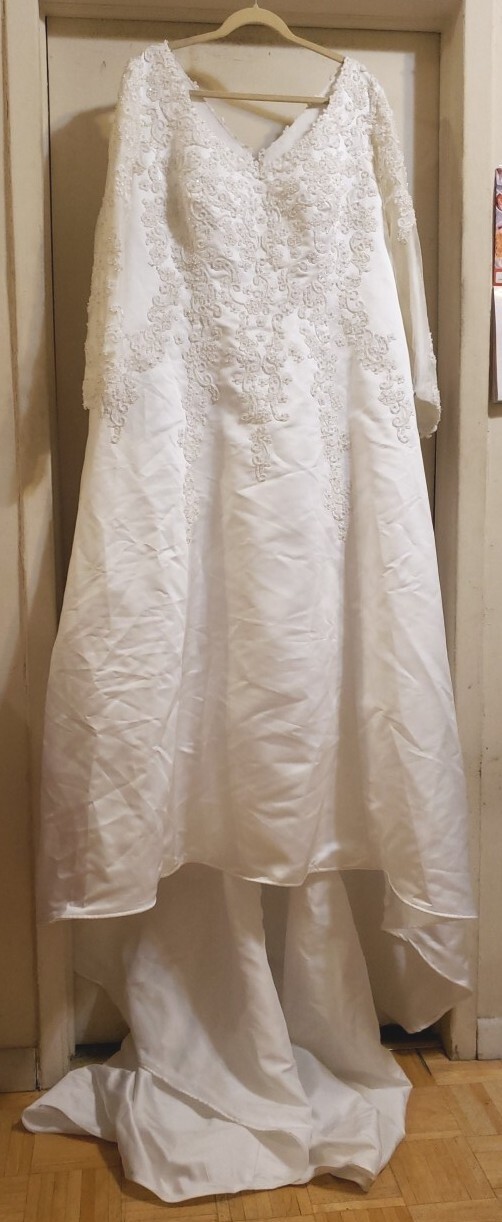 VENUS WHITE SATIN EMBROIDERED BEADED WEDDING GOWN PLUS SIZE