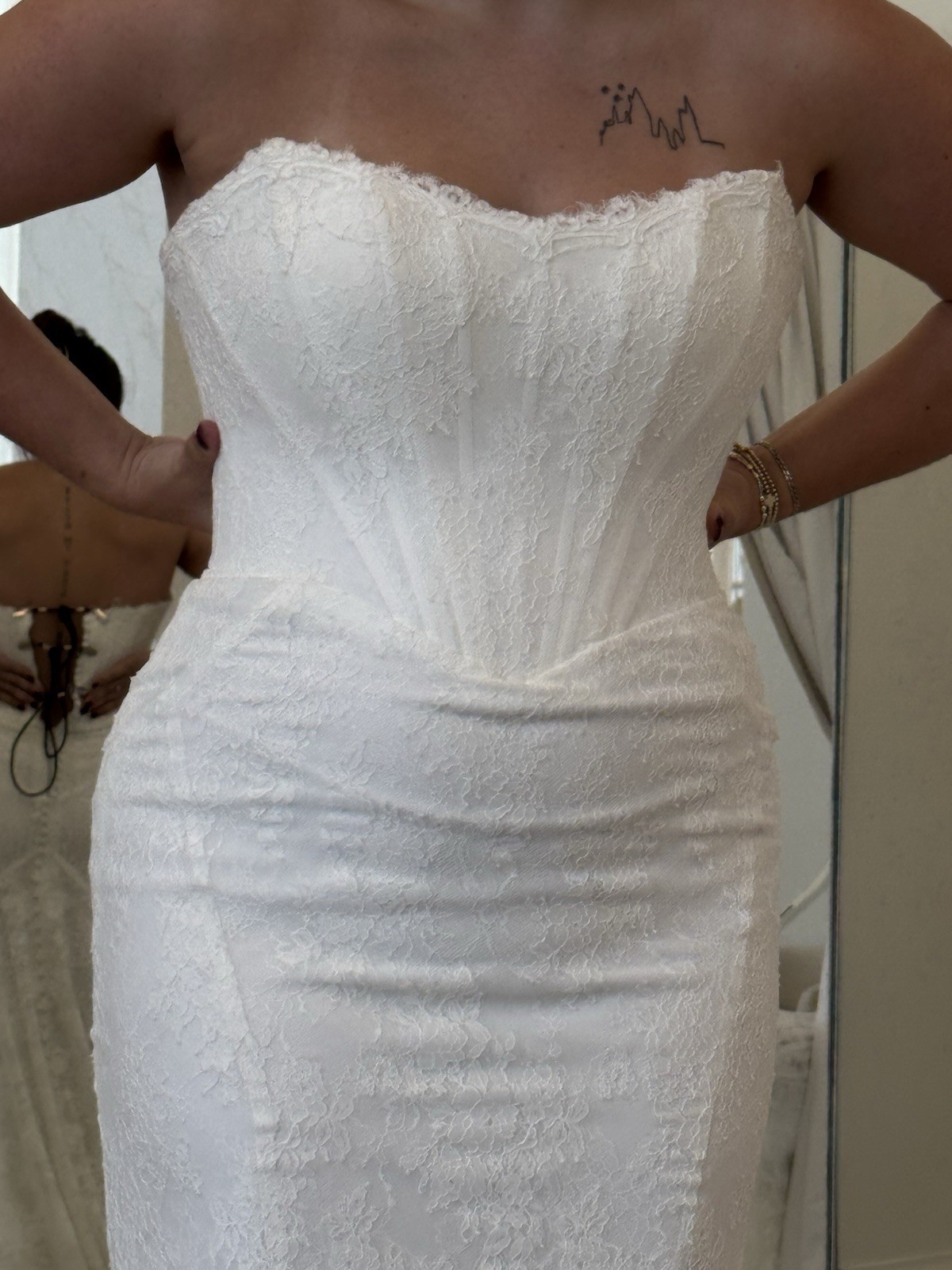 Strapless Lace Mermaid Wedding Dress with Train, White, Corset Back