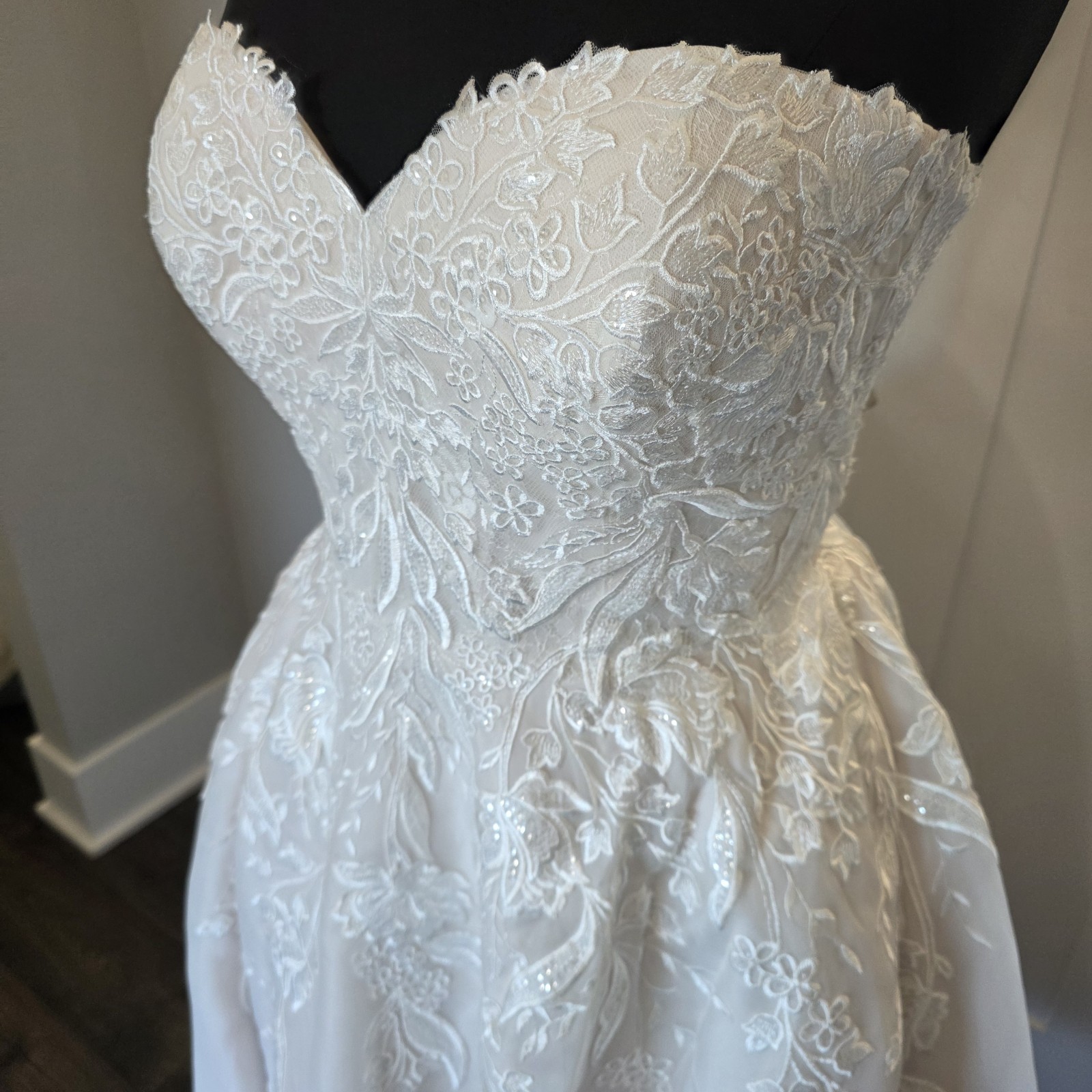 Justin Alexander Sample Tea Length Wedding Dress D1000PS Strapless Sz 22