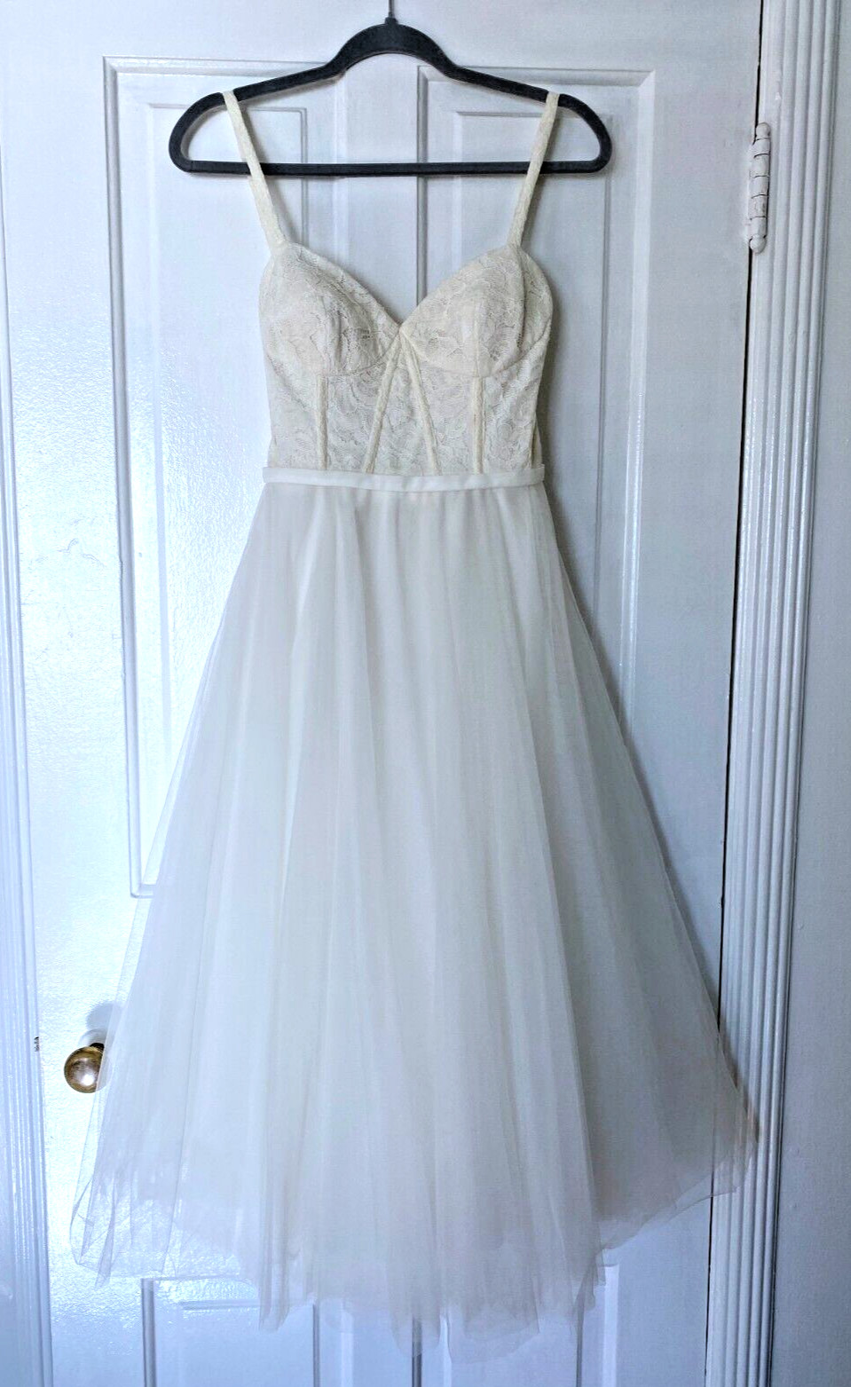 Wedding Dress Lace Bodice Tulle Skirt Tea Length Bridal Gown Size 2